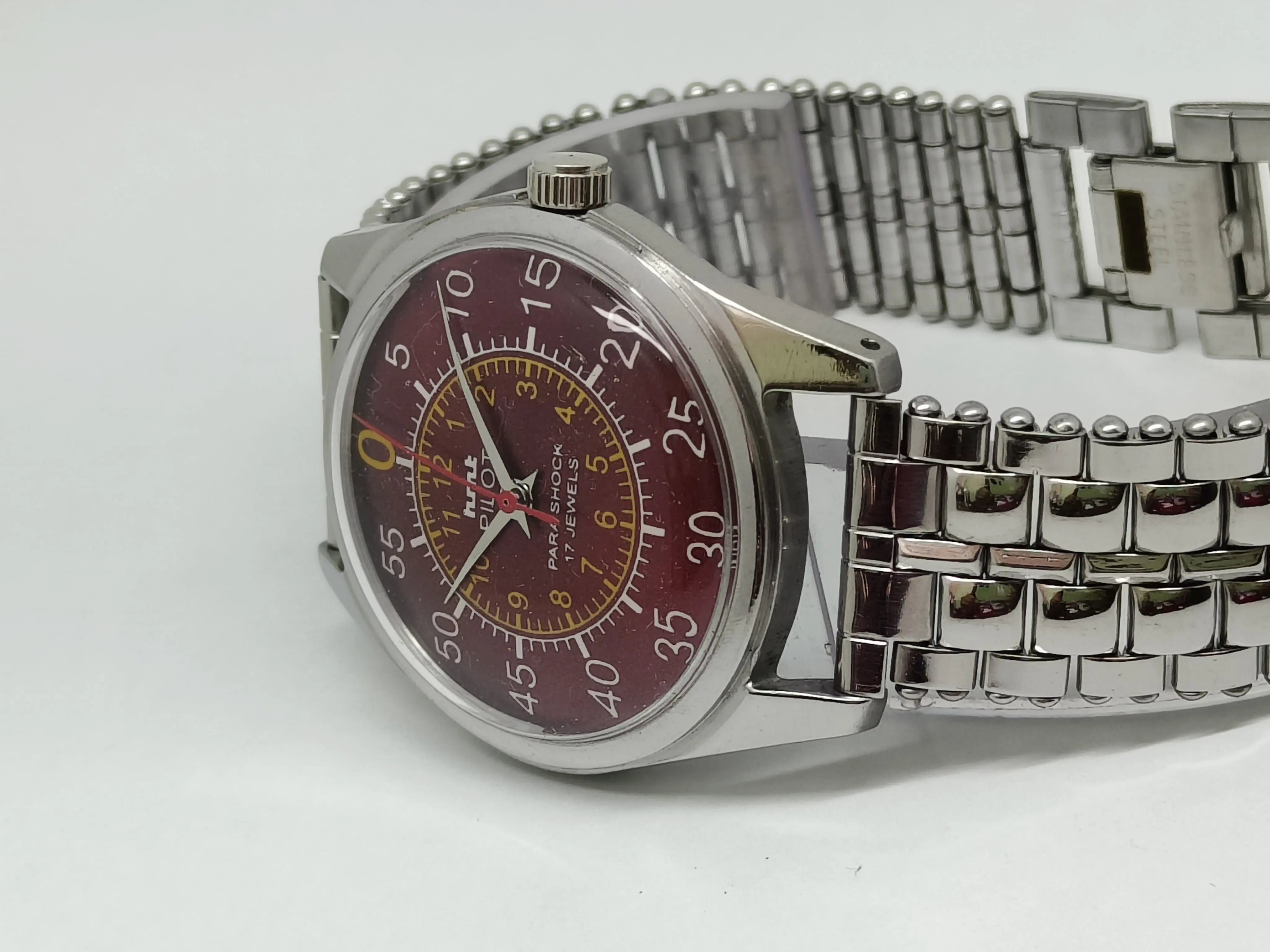 Hmt Pilot Mechanical Handwinding Movement stainless Steel Para Shock 17 Jewels Analog Dial Wrist Watch For Men National Watches