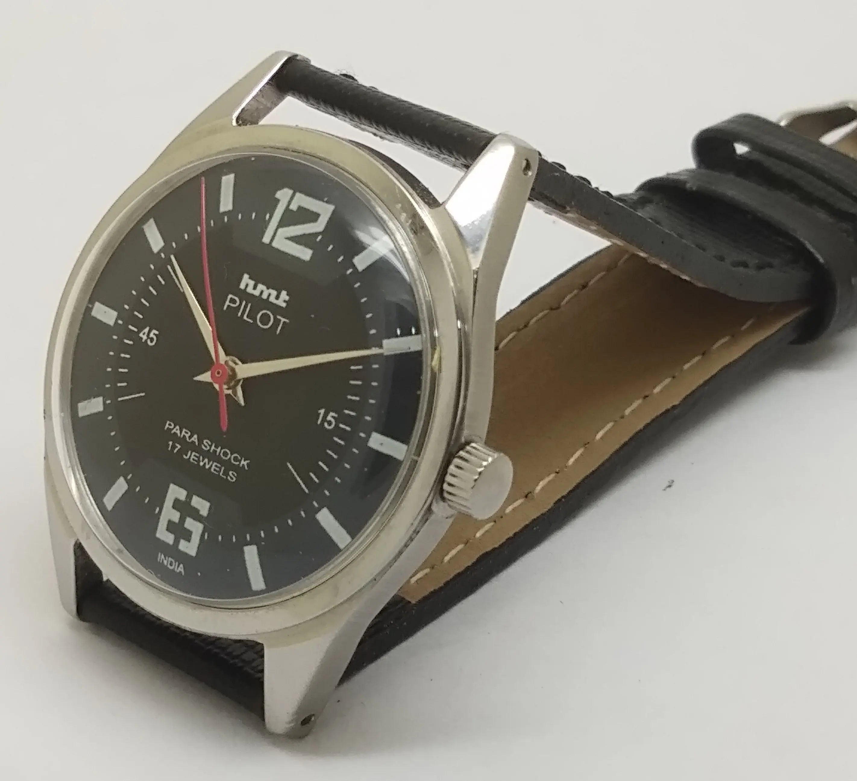 Hmt Pilot Mechanical Handwinding Movement leather Jewels Analog Dial Wrist Watch For Men National Watches