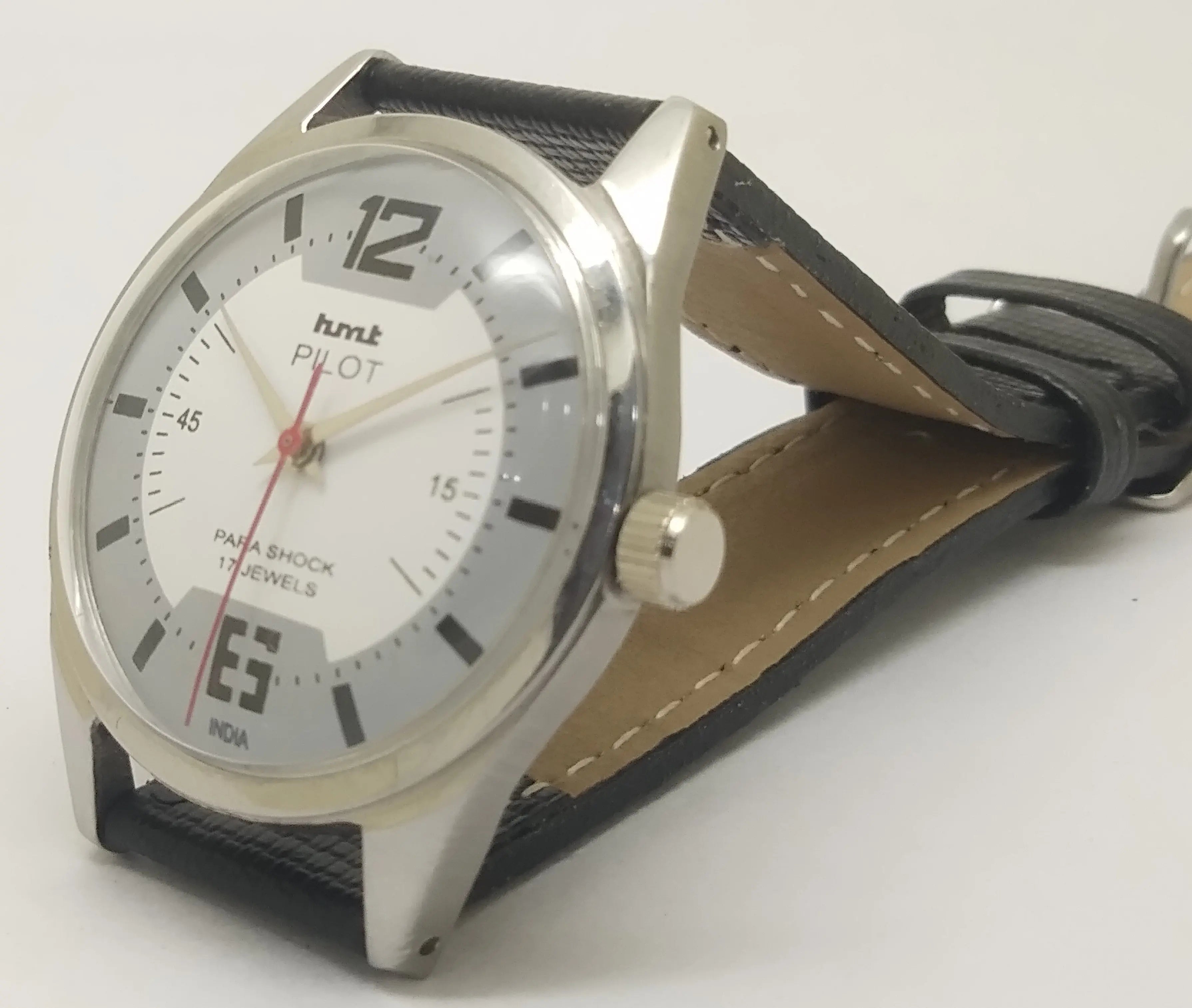 Hmt Pilot Mechanical Handwinding Movement leather Jewels Analog Dial Wrist Watch For Me National Watches