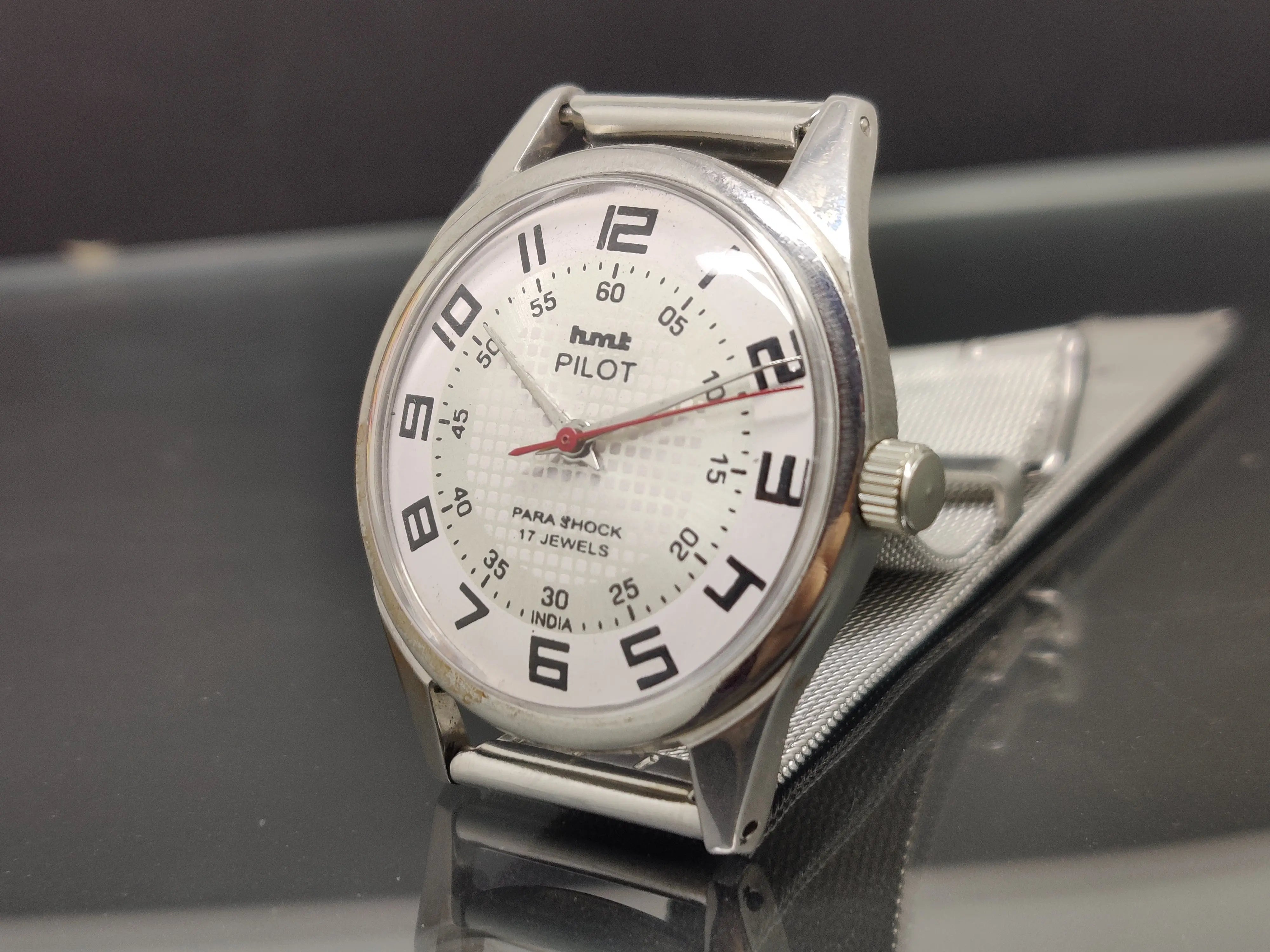 Hmt Pilot Mechanical Handwinding Movement stainless Steel Para Shock 17 Jewels Analog Dial Wrist Watch For Me - National Watches