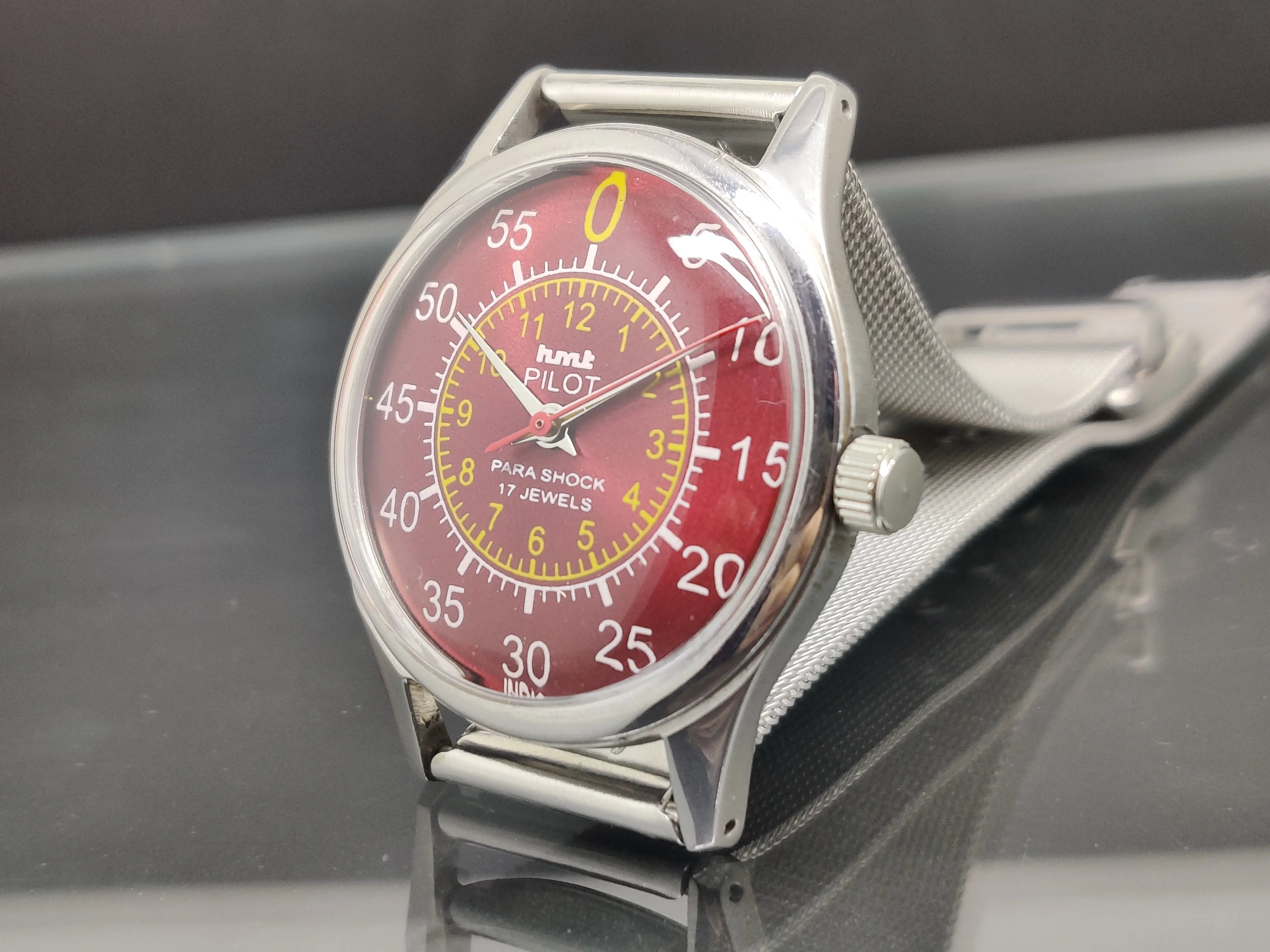 Hmt Pilot Mechanical Handwinding Movement stainless Steel Para Shock 17 Jewels Analog Dial Wrist Watch For Me - National Watches