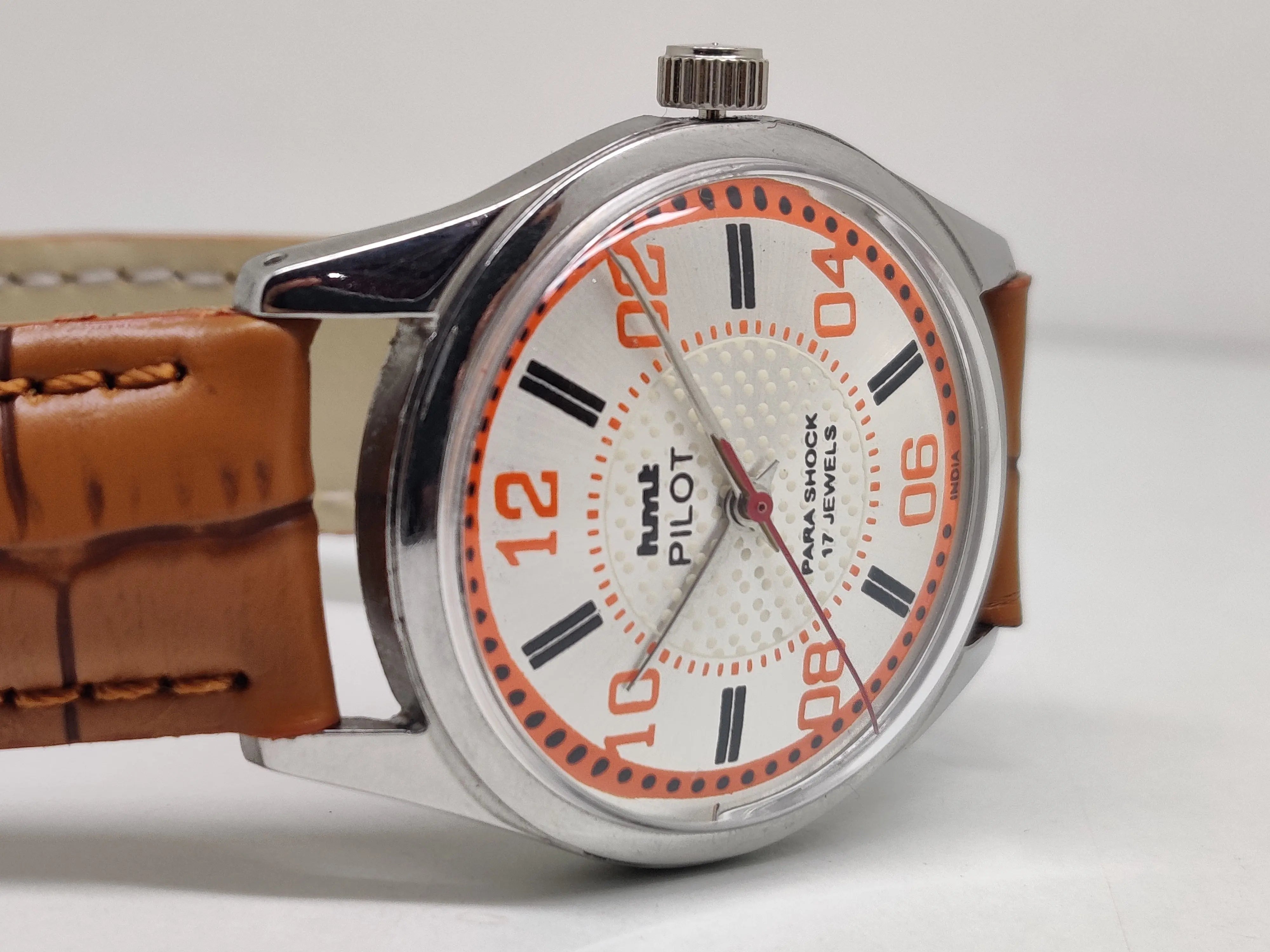 Hmt Pilot Mechanical Handwinding Movement leather Jewels Analog Dial Wrist Watch For Me - National Watches