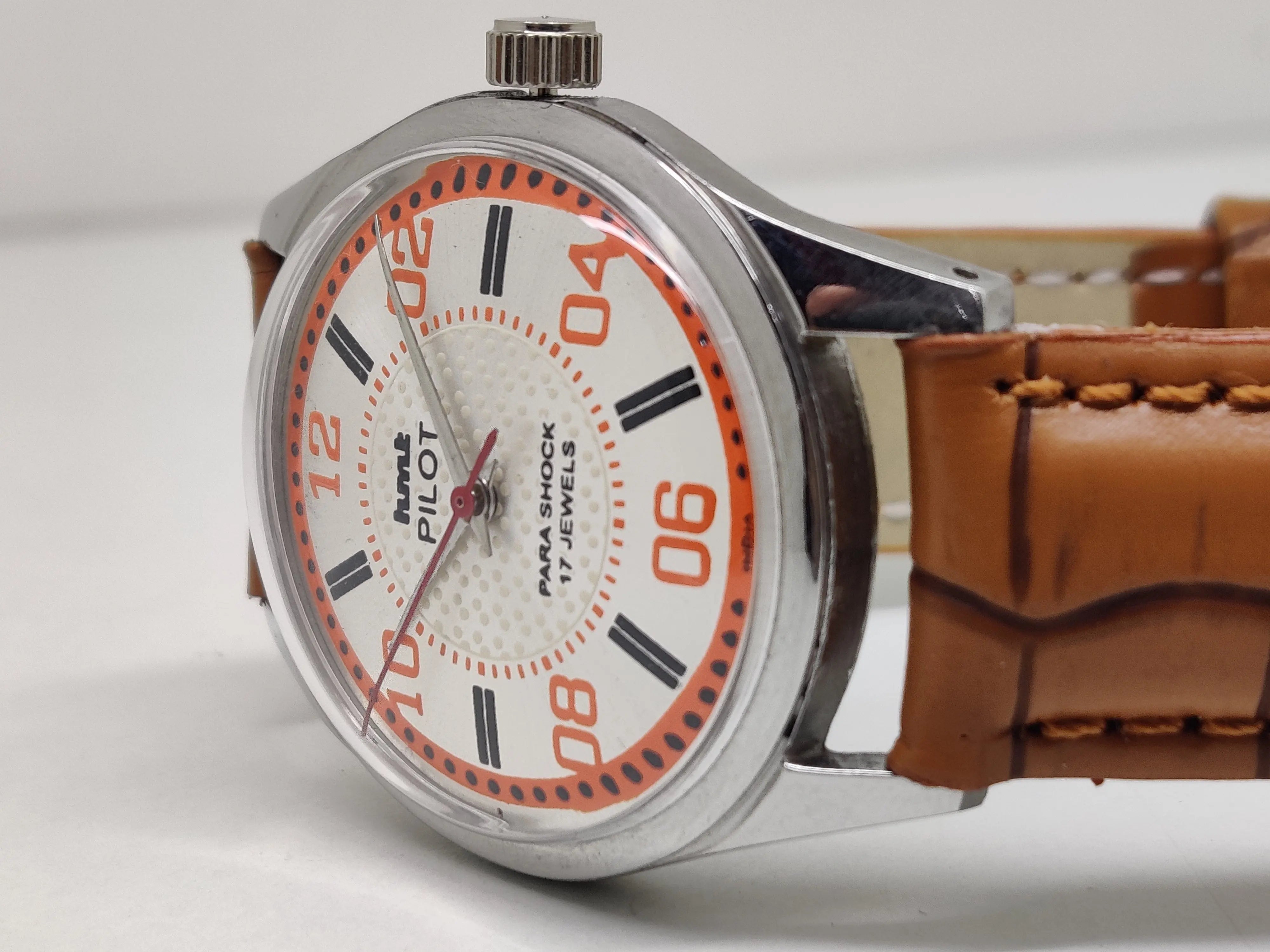 Hmt Pilot Mechanical Handwinding Movement leather Jewels Analog Dial Wrist Watch For Me - National Watches