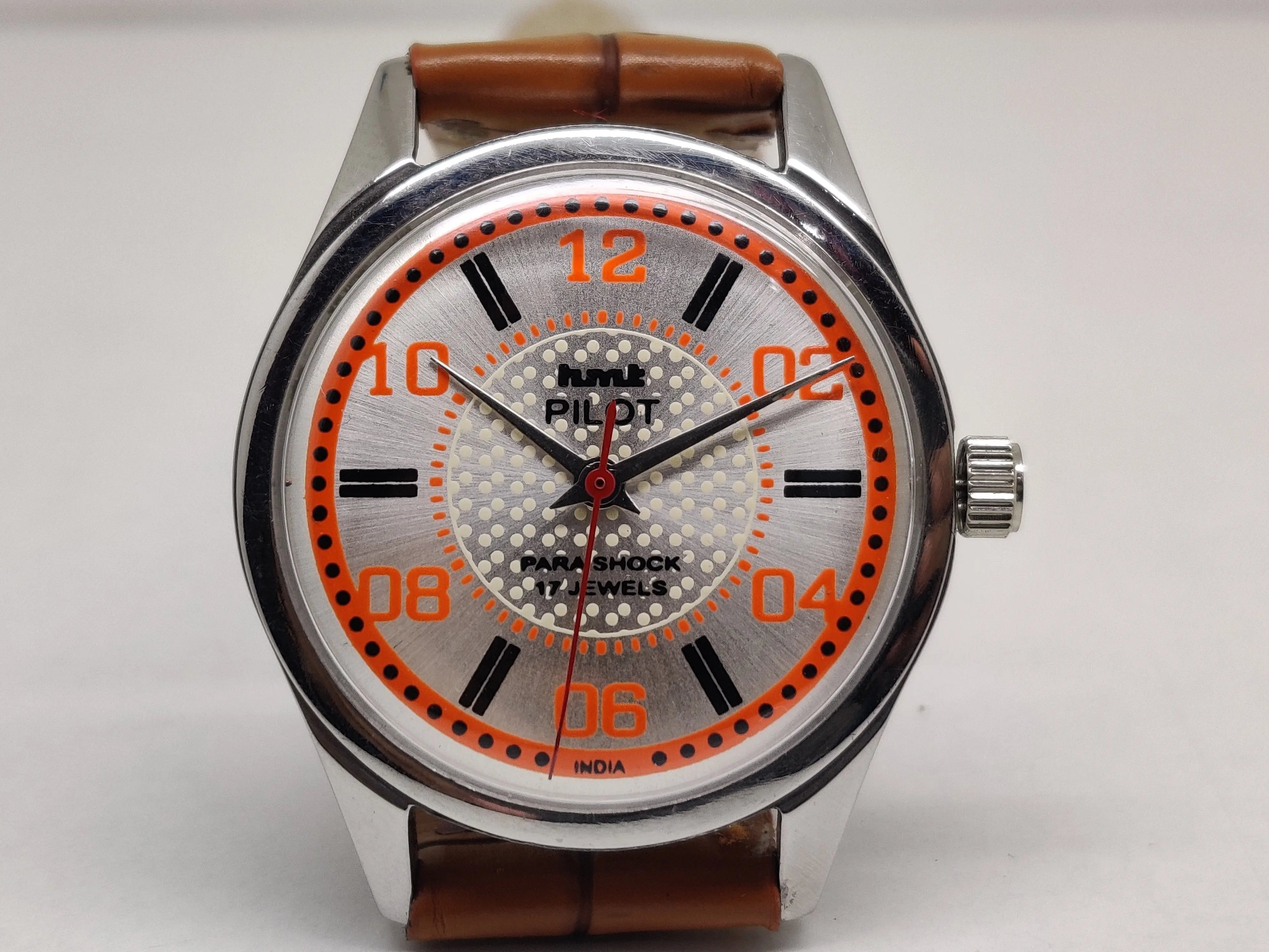 Hmt Pilot Mechanical Handwinding Movement leather Jewels Analog Dial Wrist Watch For Me - National Watches