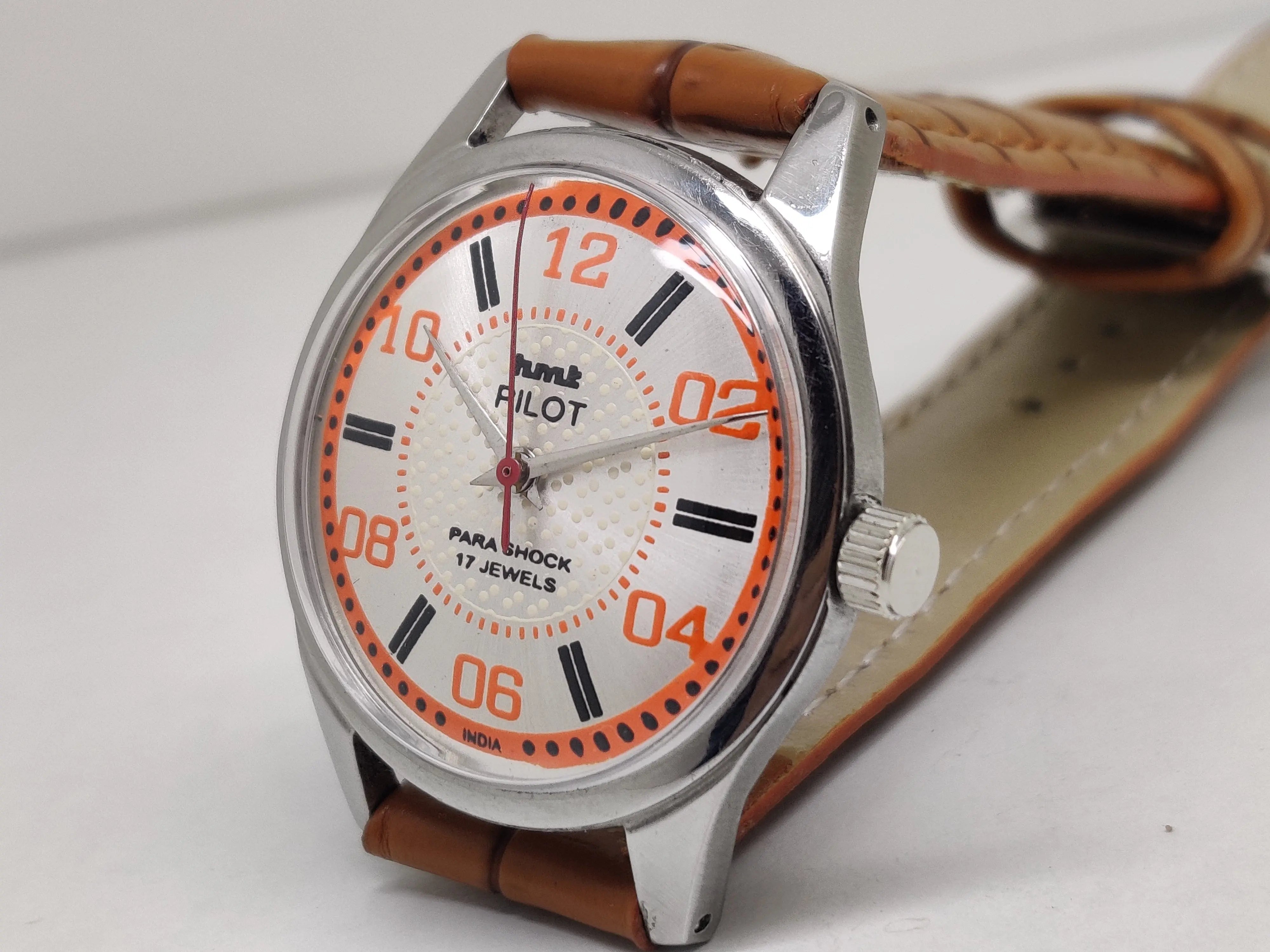 Hmt Pilot Mechanical Handwinding Movement leather Jewels Analog Dial Wrist Watch For Me - National Watches