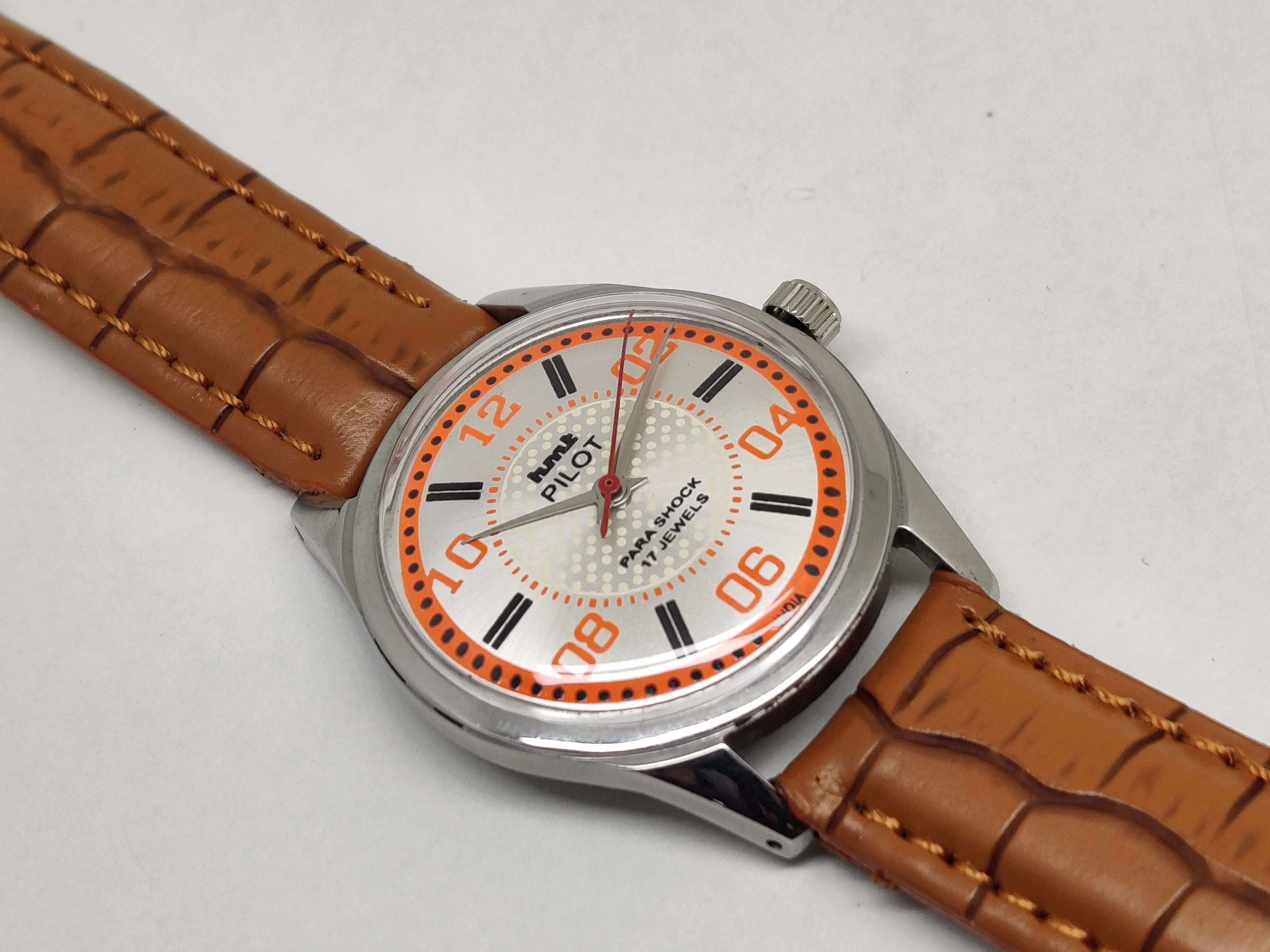 Hmt Pilot Mechanical Handwinding Movement leather Jewels Analog Dial Wrist Watch For Me - National Watches