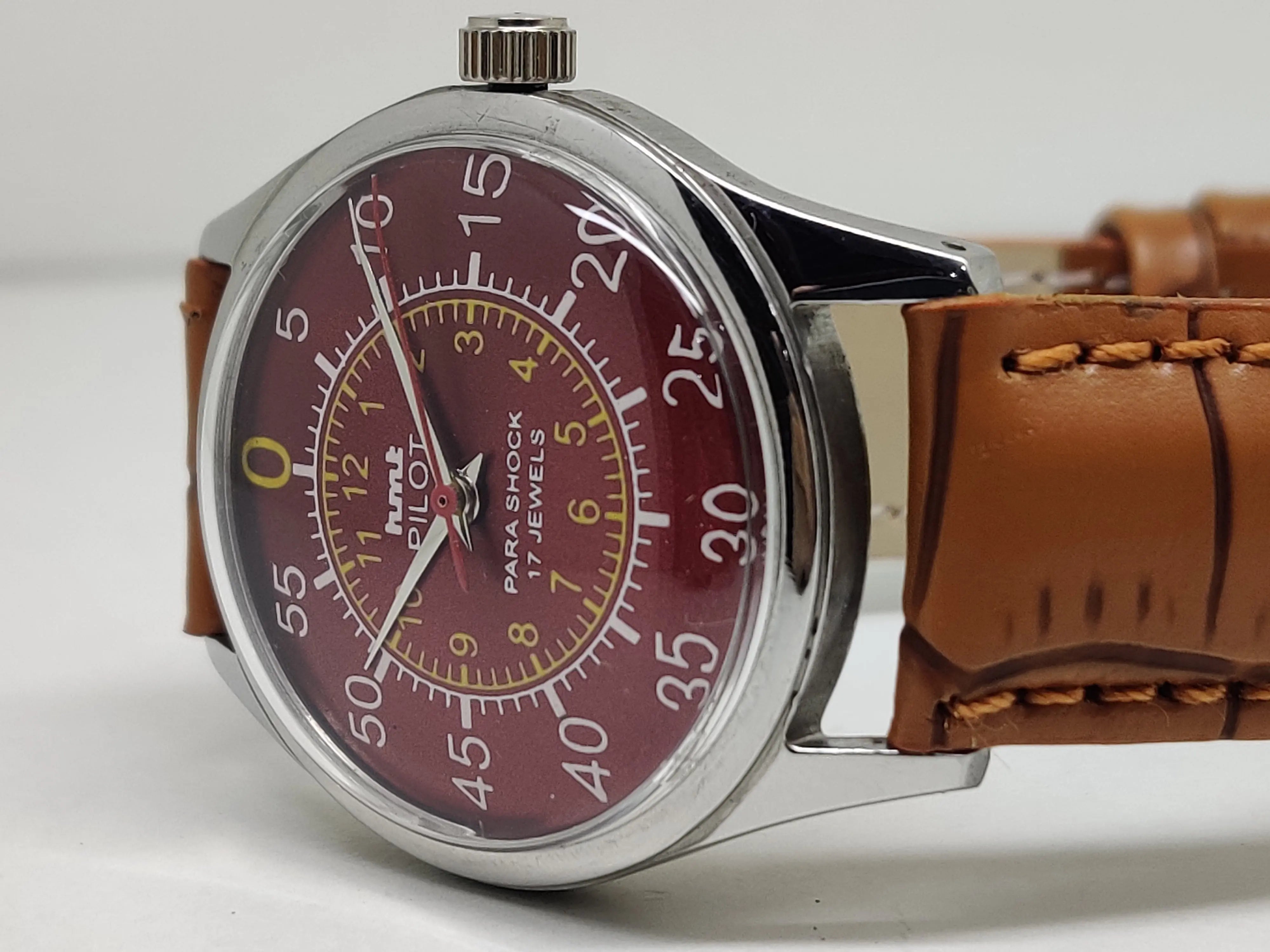 Hmt Pilot Mechanical Handwinding Movement leather Jewels Analog Dial Wrist Watch For Me - National Watches