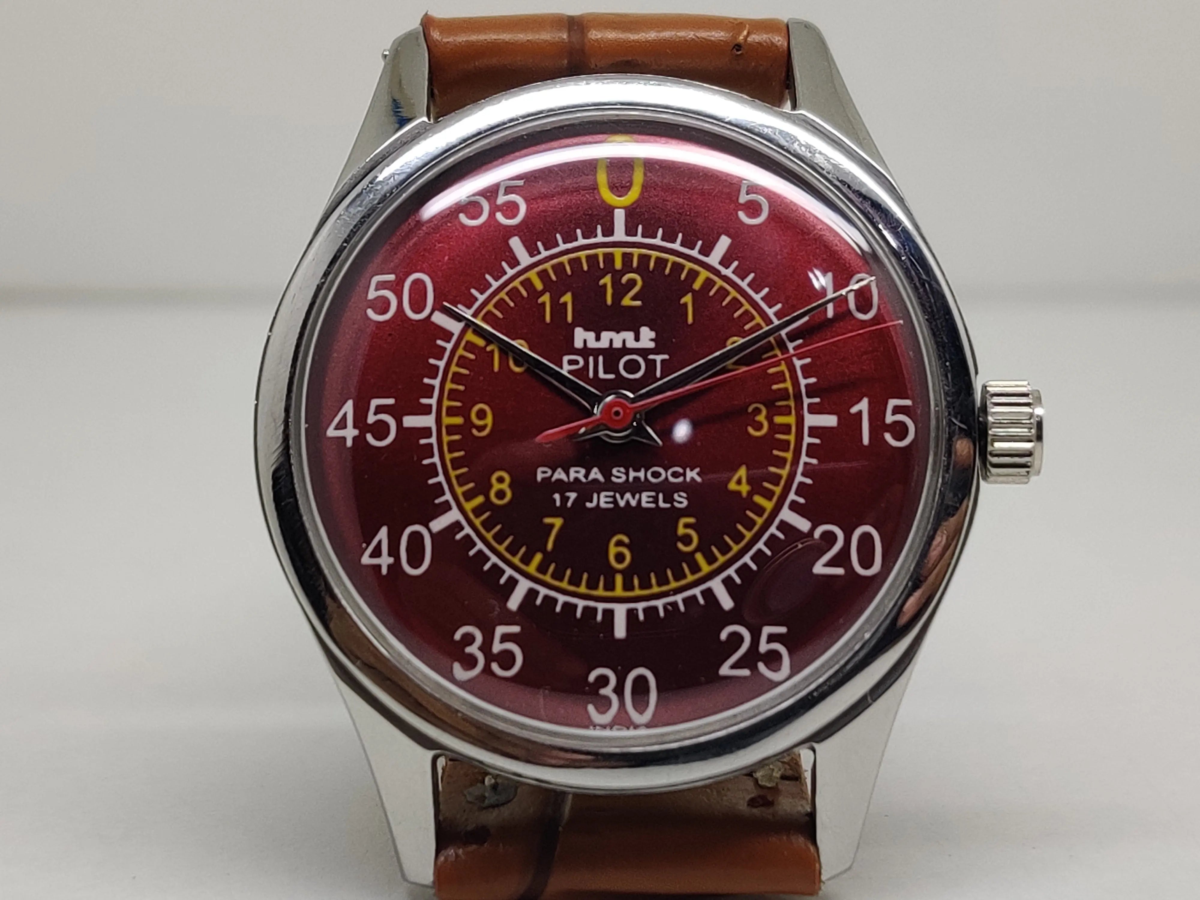 Hmt Pilot Mechanical Handwinding Movement leather Jewels Analog Dial Wrist Watch For Me - National Watches
