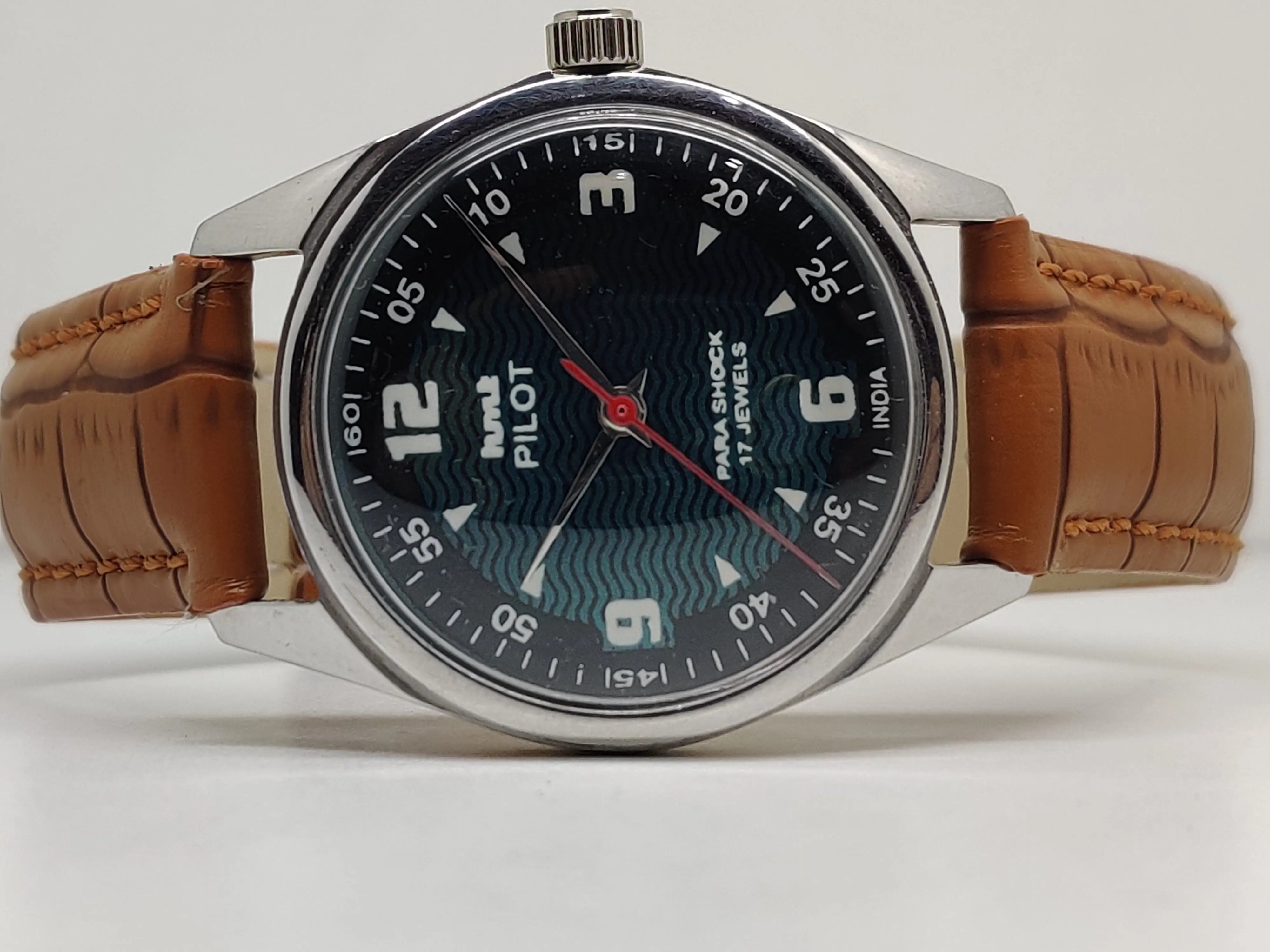 Hmt Pilot Mechanical Handwinding Movement leather Jewels Analog Dial Wrist Watch For Me - National Watches
