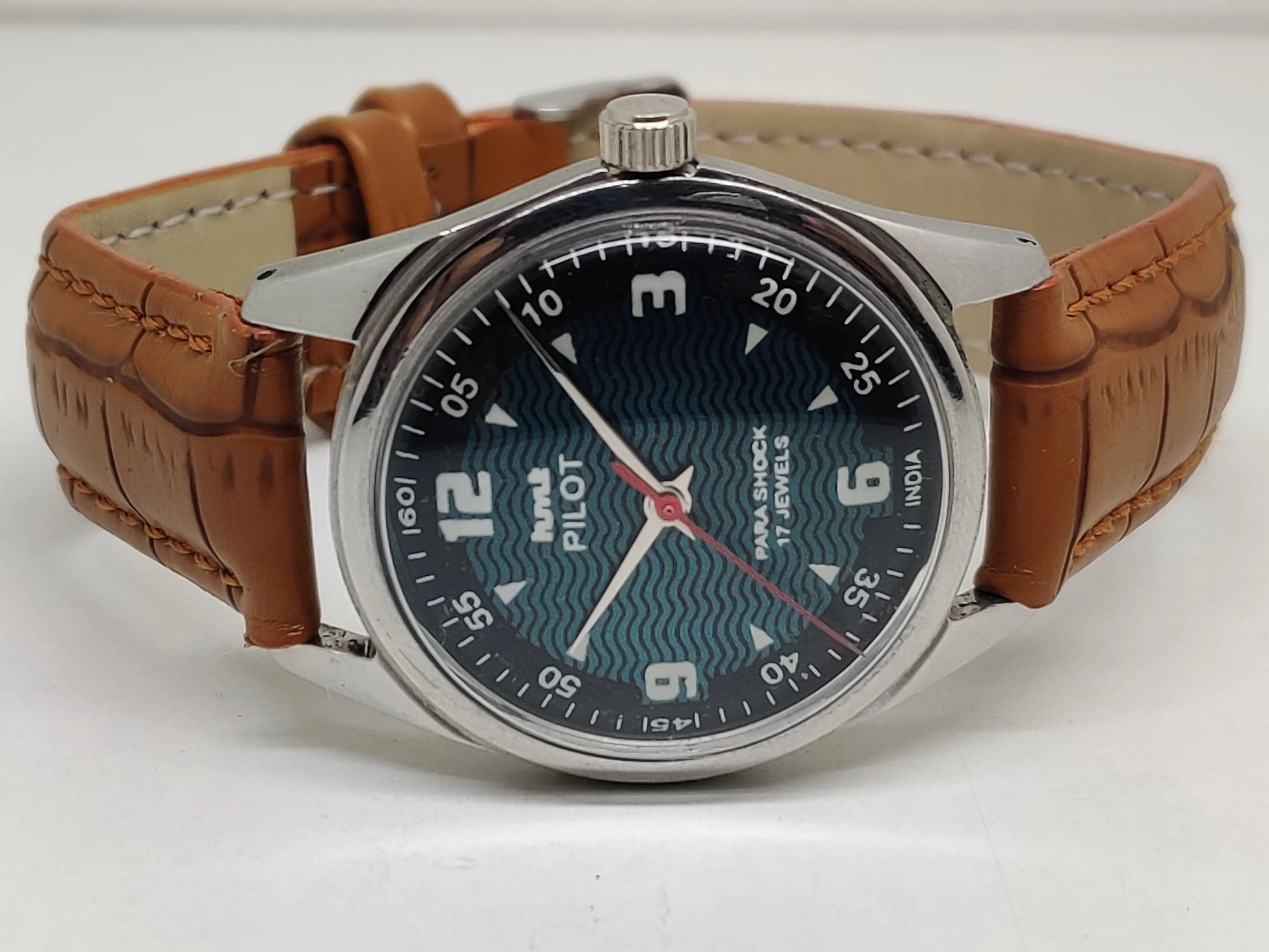 Hmt Pilot Mechanical Handwinding Movement leather Jewels Analog Dial Wrist Watch For Me - National Watches