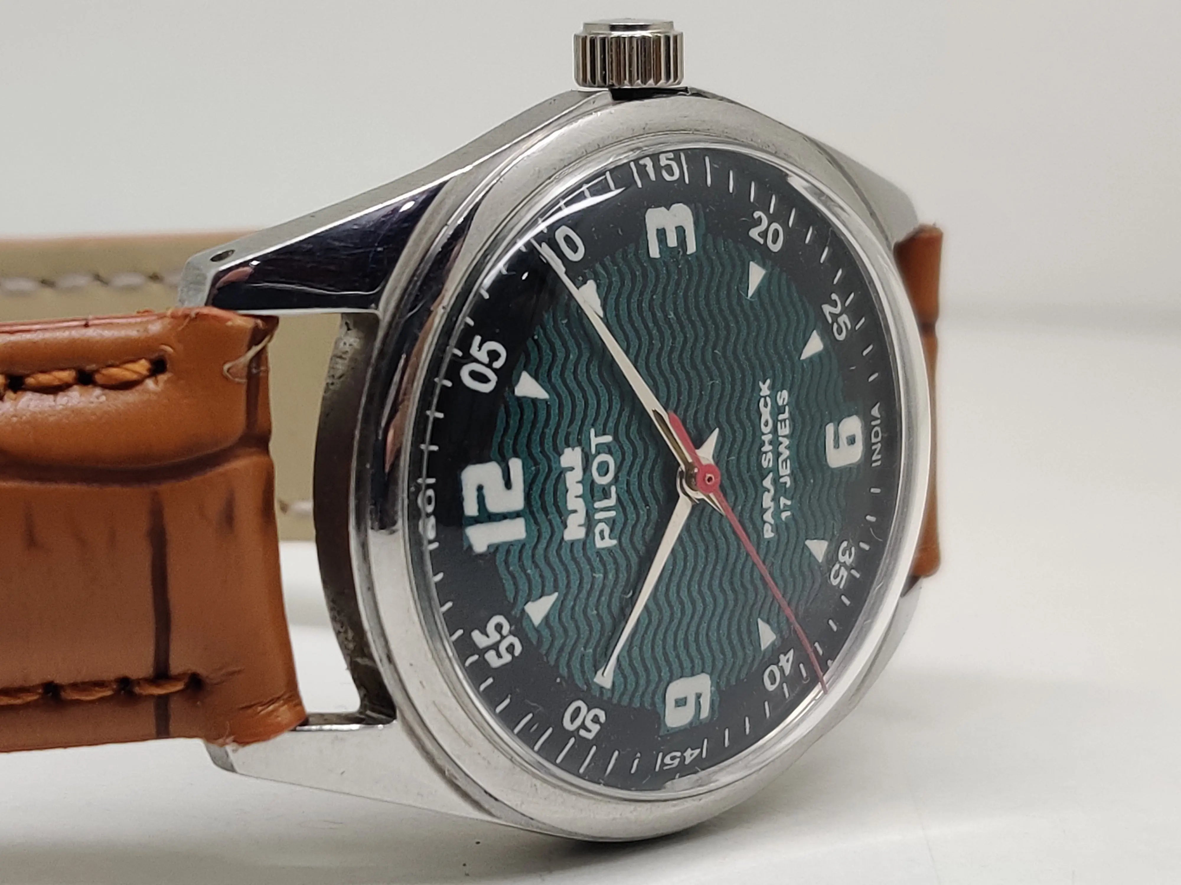 Hmt Pilot Mechanical Handwinding Movement leather Jewels Analog Dial Wrist Watch For Me - National Watches