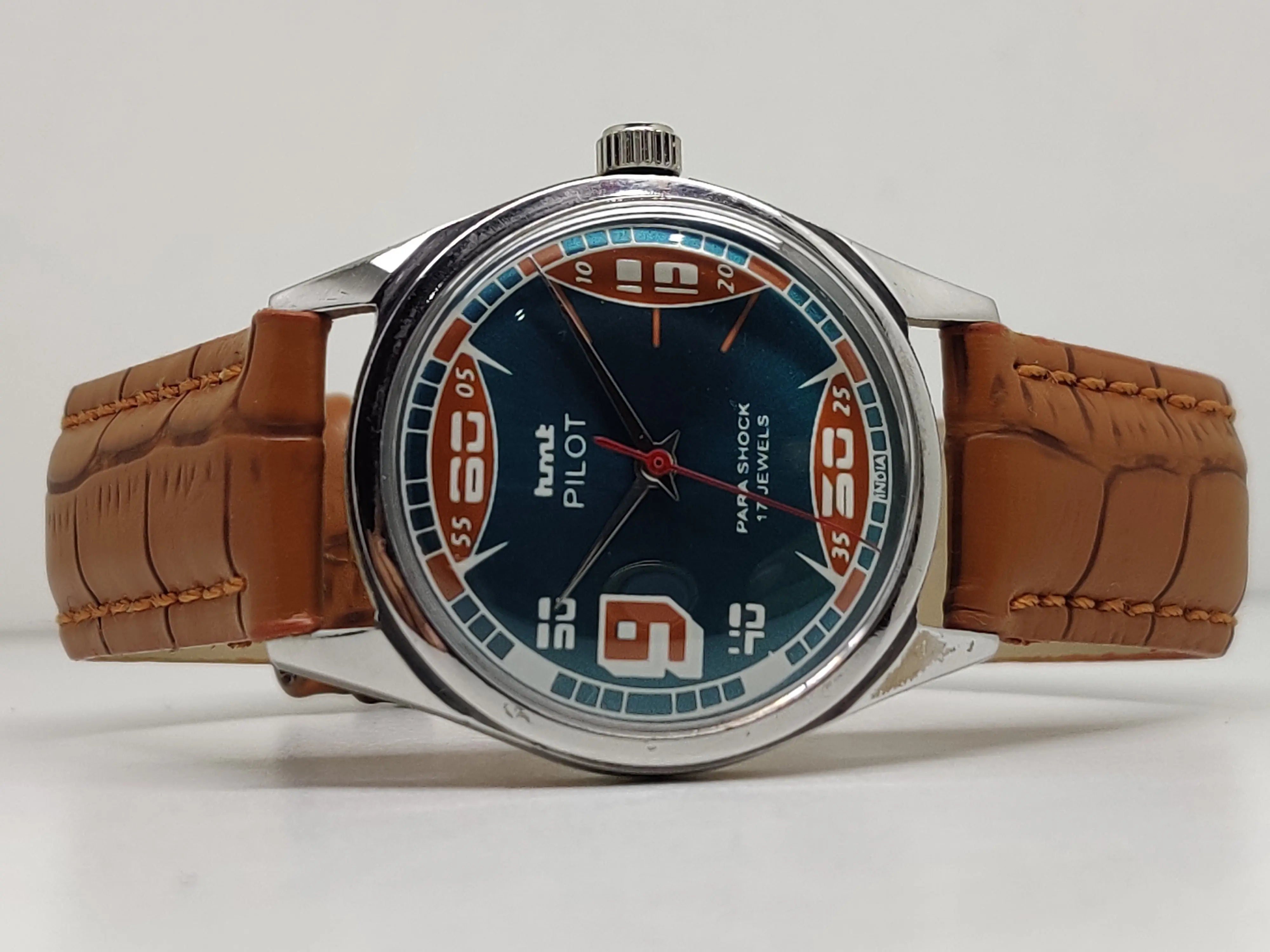 Hmt Pilot Mechanical Handwinding Movement leather Jewels Analog Dial Wrist Watch For Me - National Watches