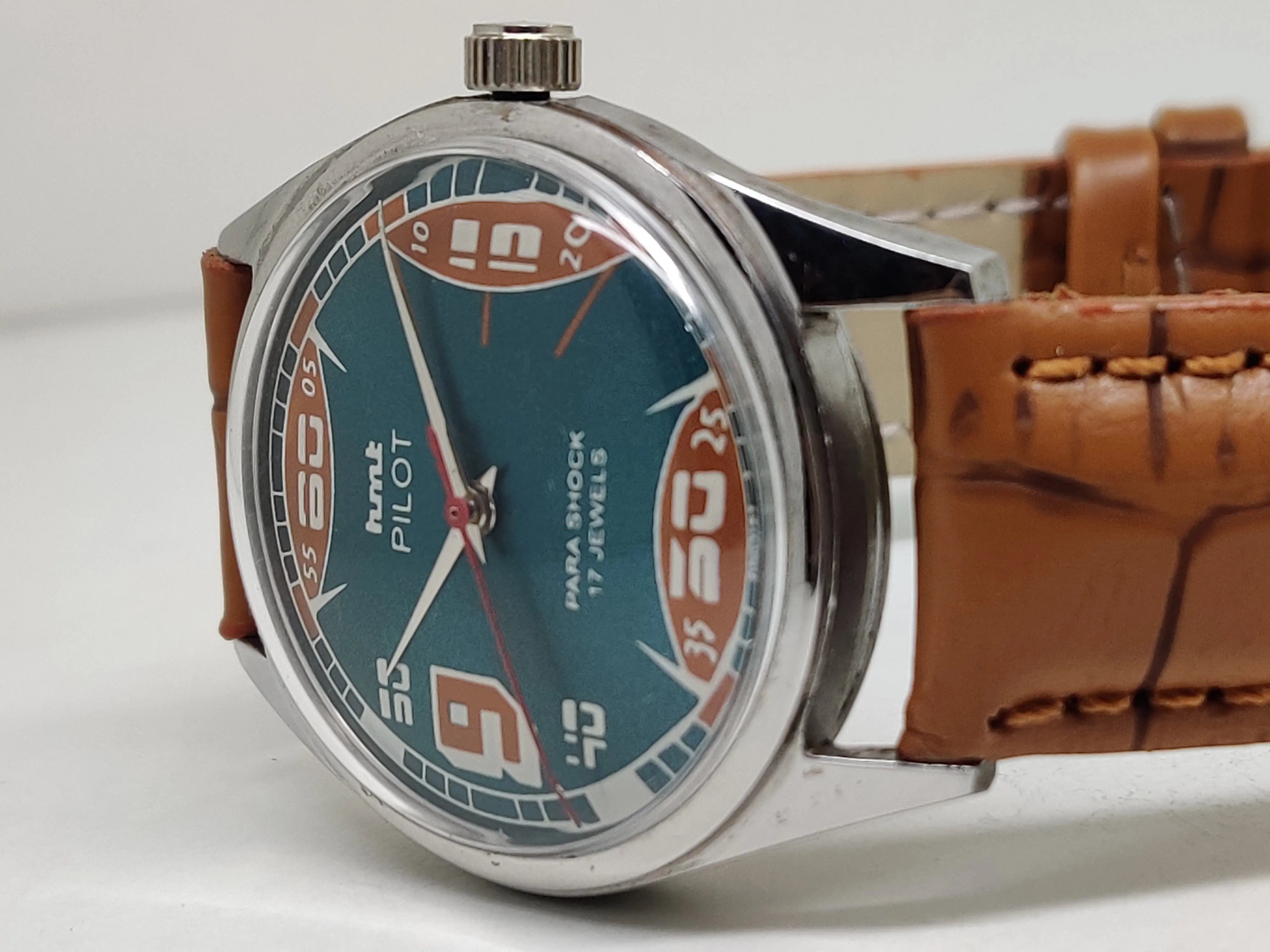 Hmt Pilot Mechanical Handwinding Movement leather Jewels Analog Dial Wrist Watch For Me - National Watches