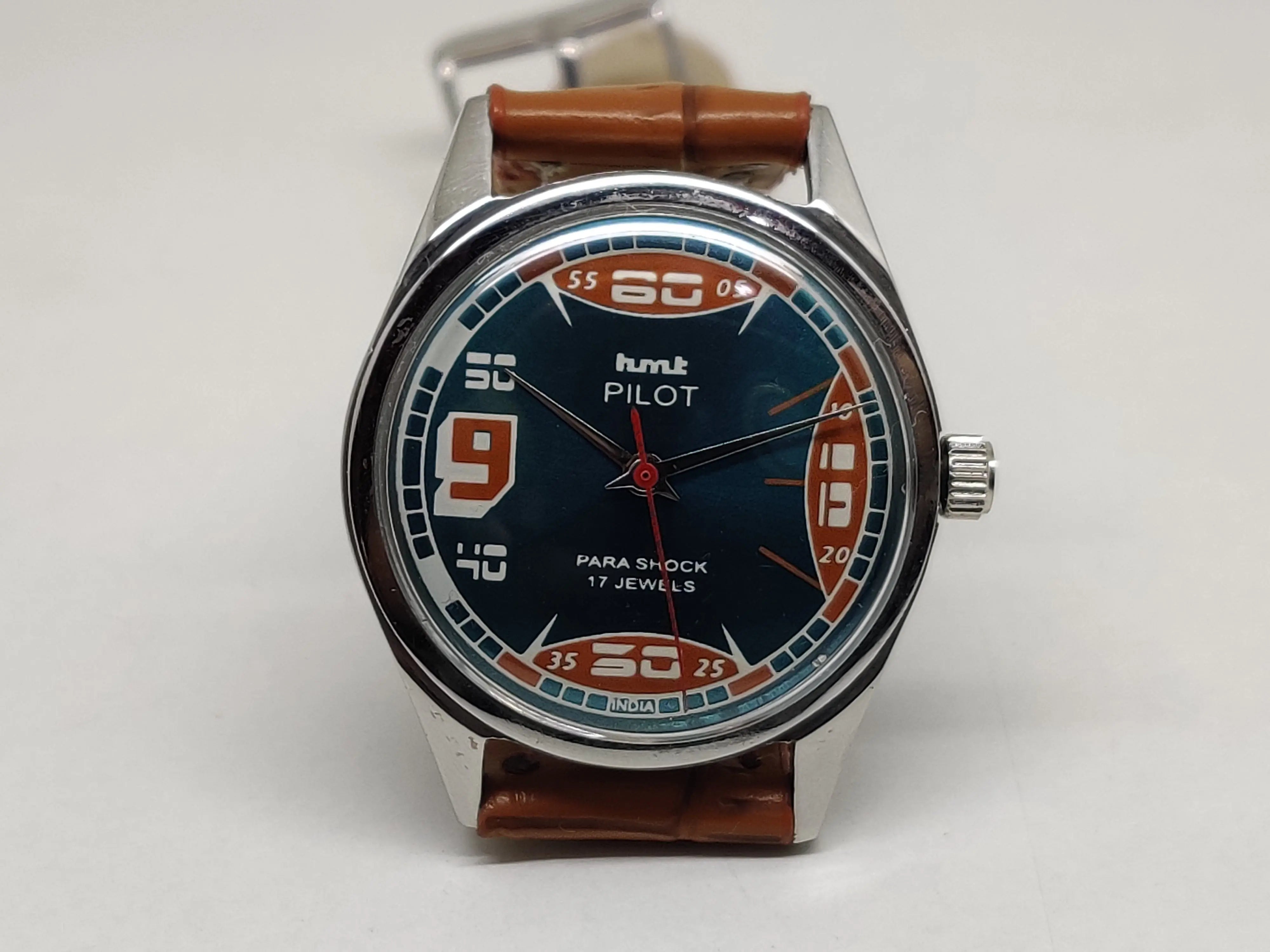 Hmt Pilot Mechanical Handwinding Movement leather Jewels Analog Dial Wrist Watch For Me - National Watches