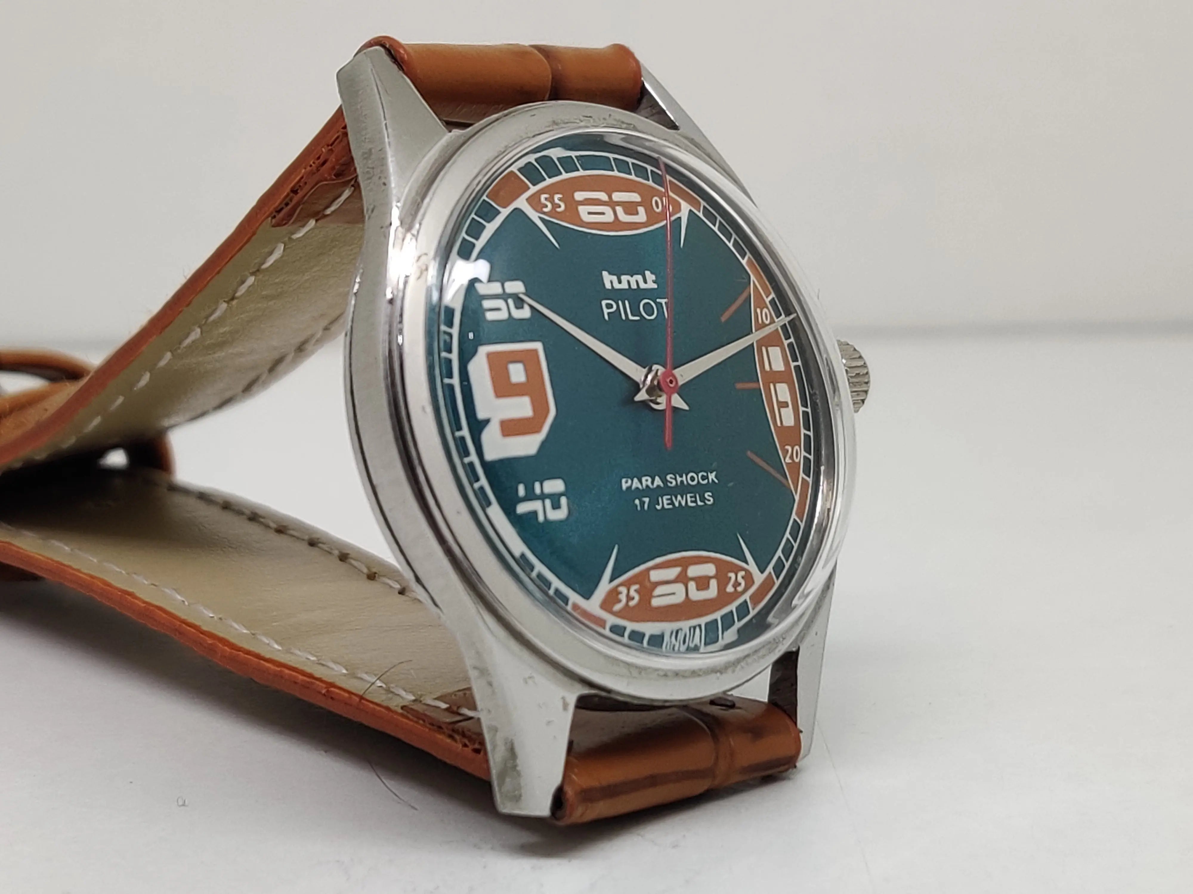 Hmt Pilot Mechanical Handwinding Movement leather Jewels Analog Dial Wrist Watch For Me - National Watches