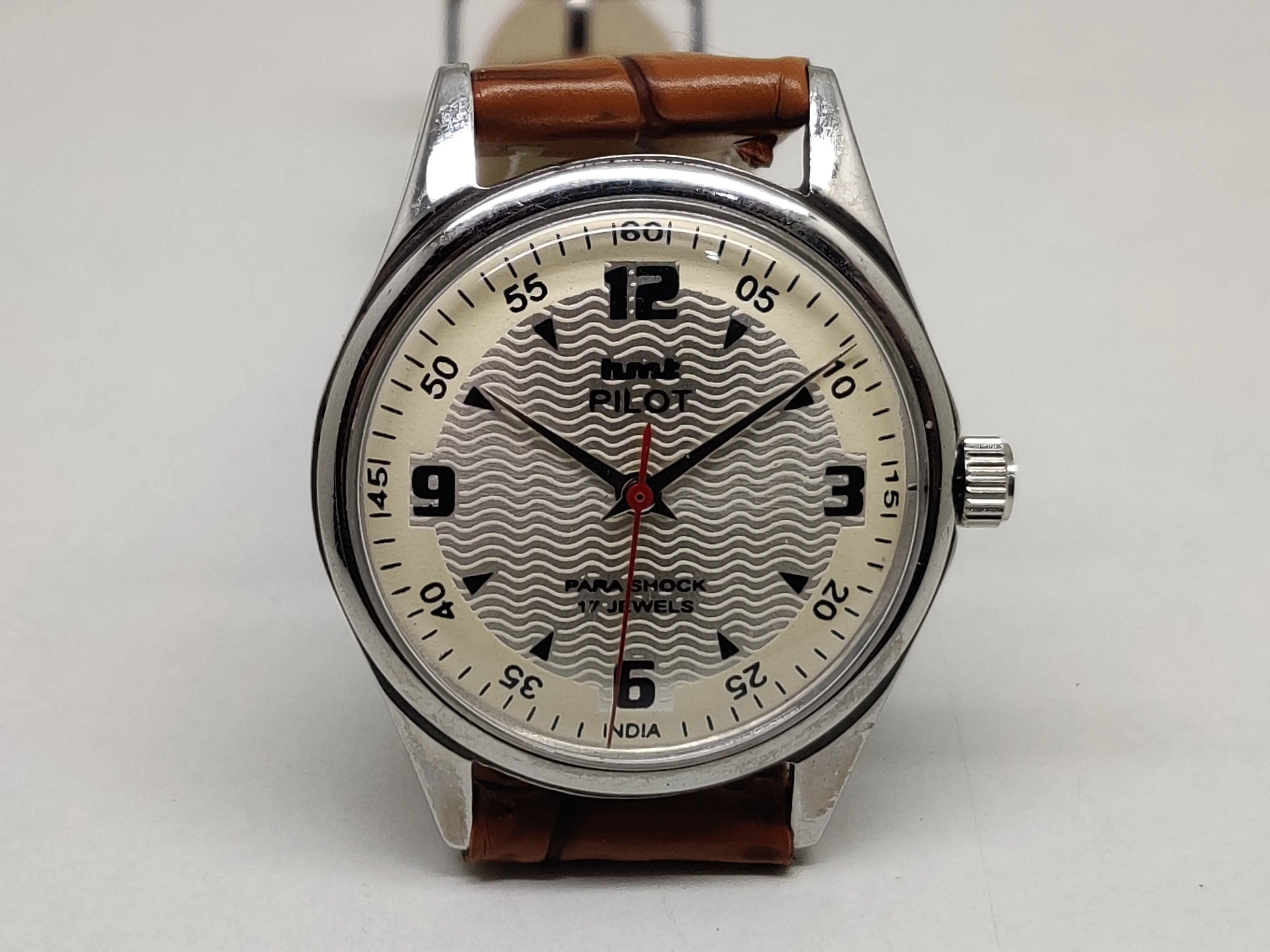Hmt Pilot Mechanical Handwinding Movement leather Jewels Analog Dial Wrist Watch For Me - National Watches
