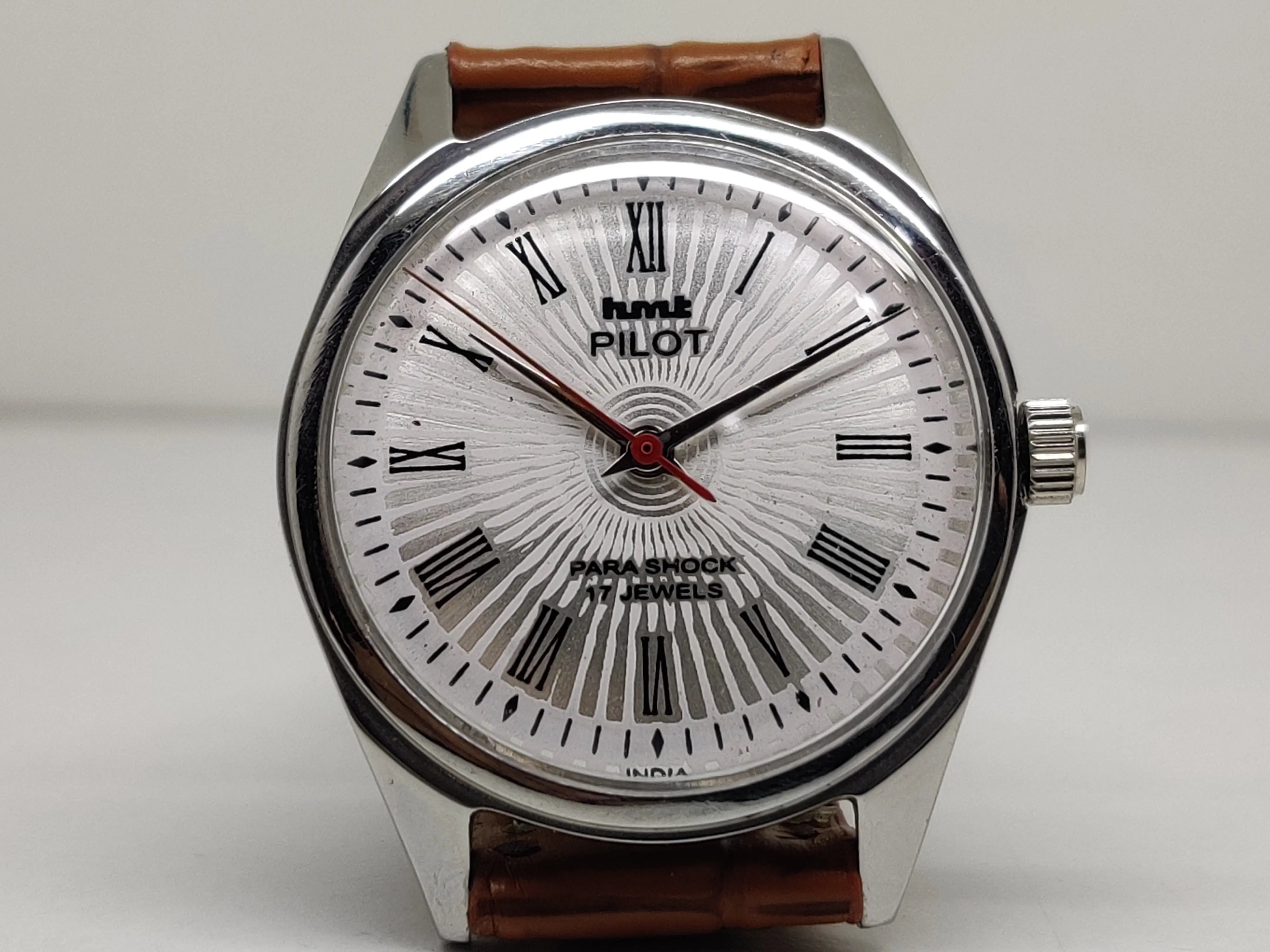 Hmt Pilot Mechanical Handwinding Movement leather Jewels Analog Dial Wrist Watch For Me - National Watches