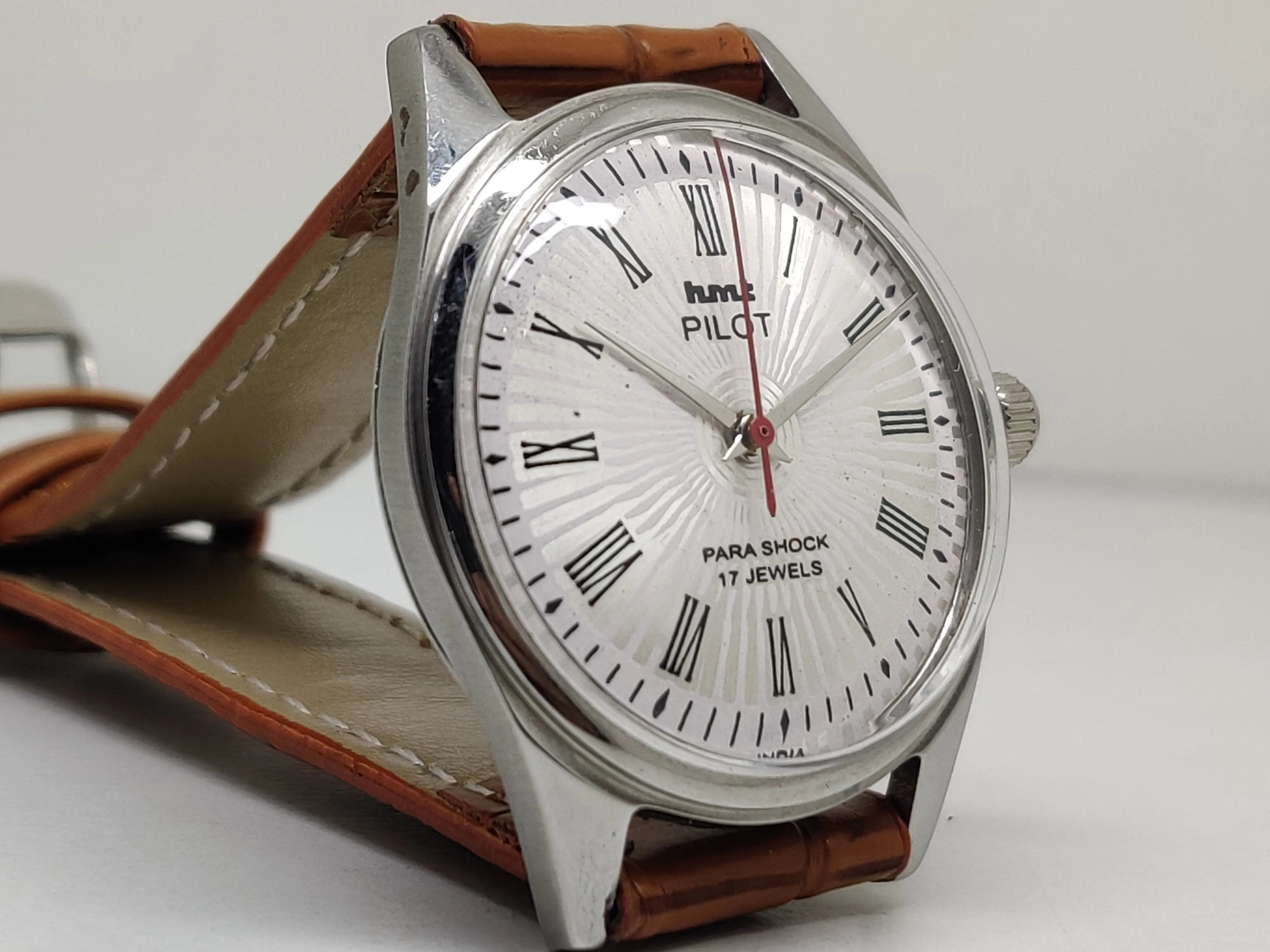 Hmt Pilot Mechanical Handwinding Movement leather Jewels Analog Dial Wrist Watch For Me - National Watches