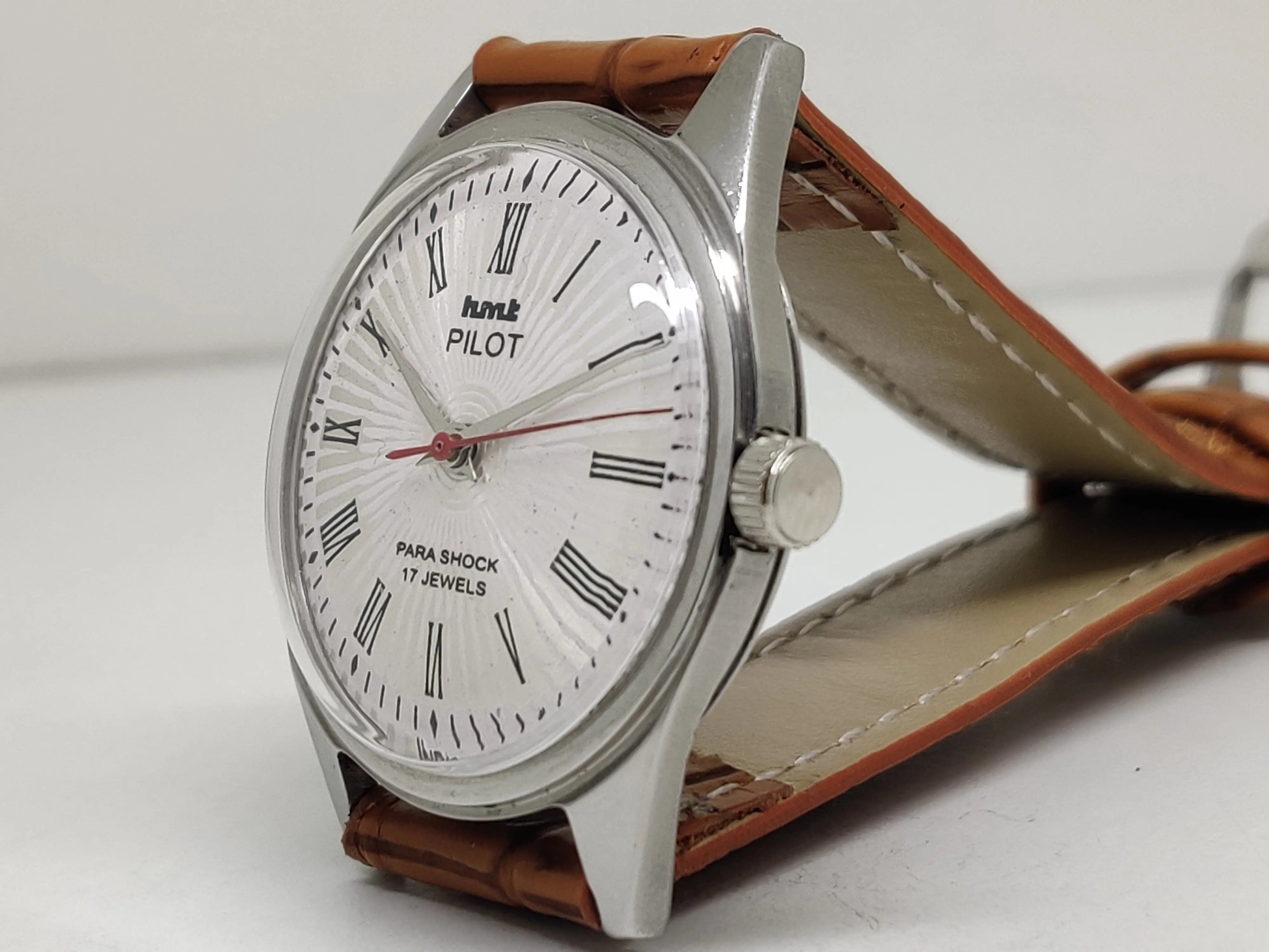 Hmt Pilot Mechanical Handwinding Movement leather Jewels Analog Dial Wrist Watch For Me - National Watches
