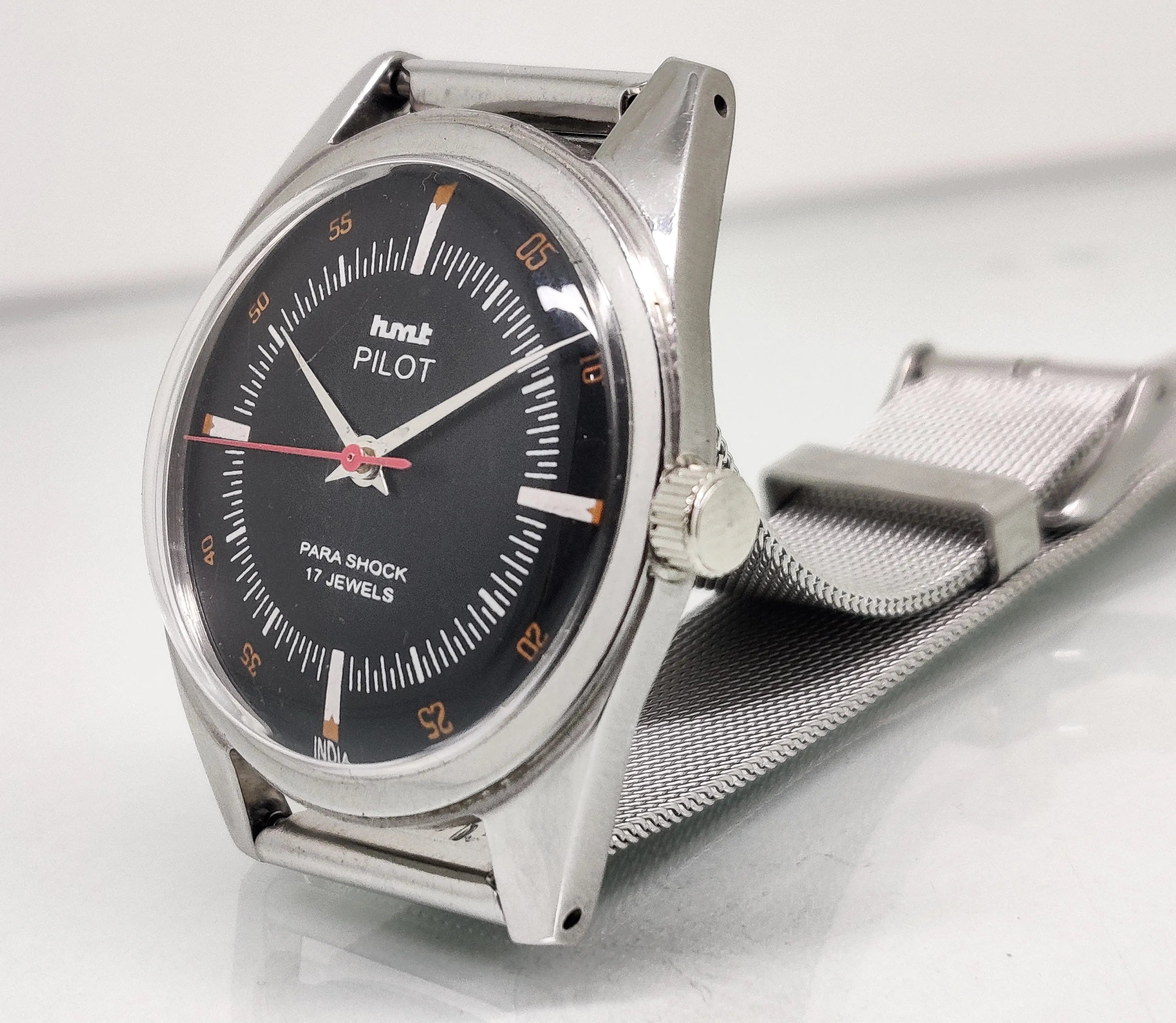 Hmt Pilot Mechanical Handwinding Movement stainless Steel Para Shock 17 Jewels Analog Dial Wrist Watch For Men National Watches