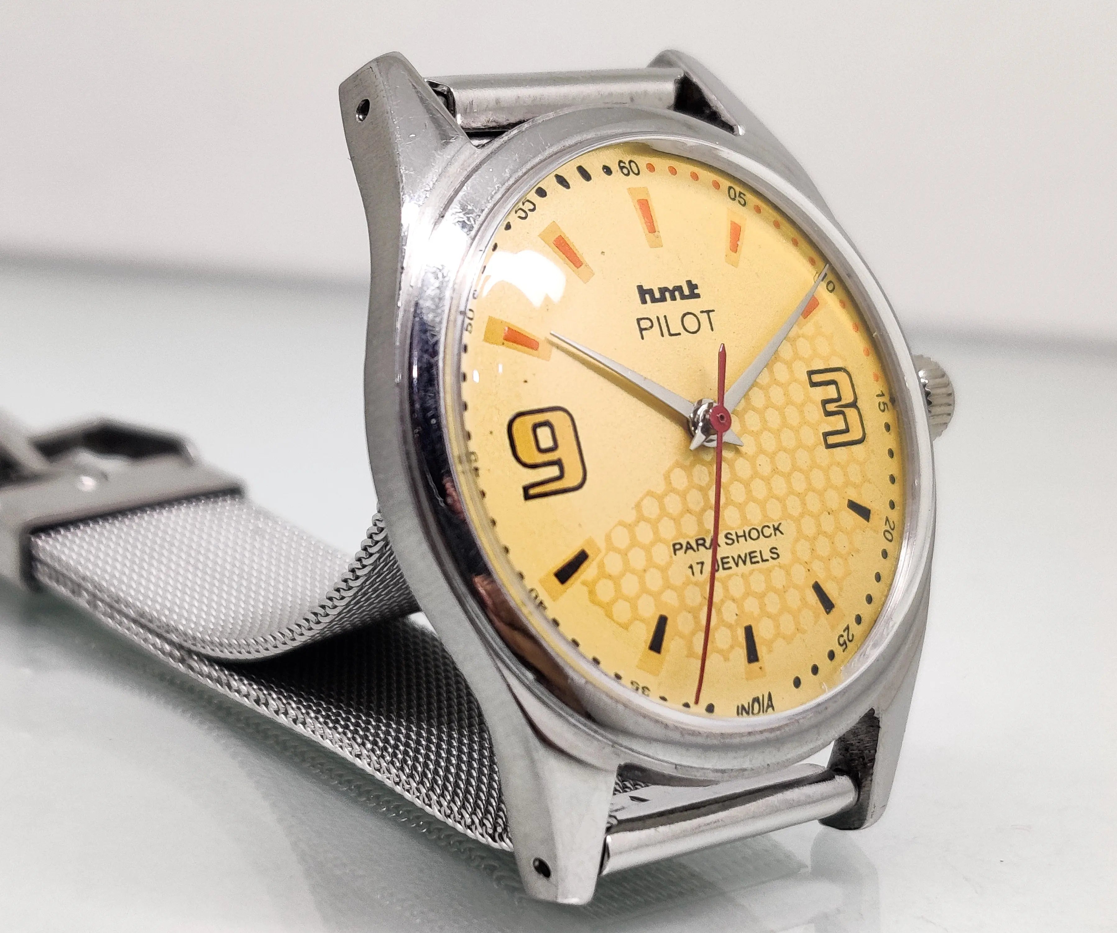 Hmt Pilot Mechanical Handwinding Movement stainless Steel Para Shock 17 Jewels Analog Dial Wrist Watch For Men National Watches
