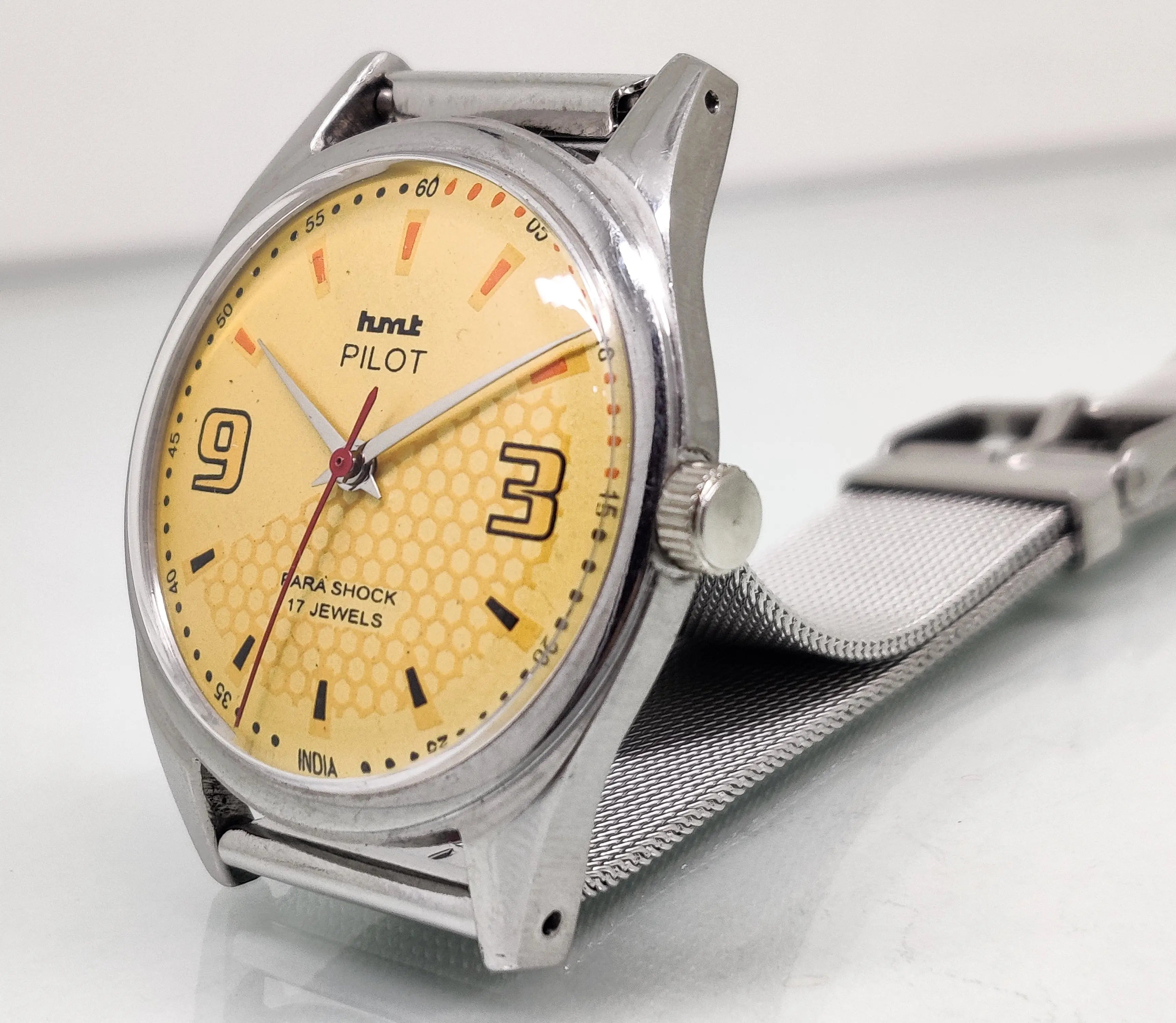 Hmt Pilot Mechanical Handwinding Movement stainless Steel Para Shock 17 Jewels Analog Dial Wrist Watch For Men National Watches