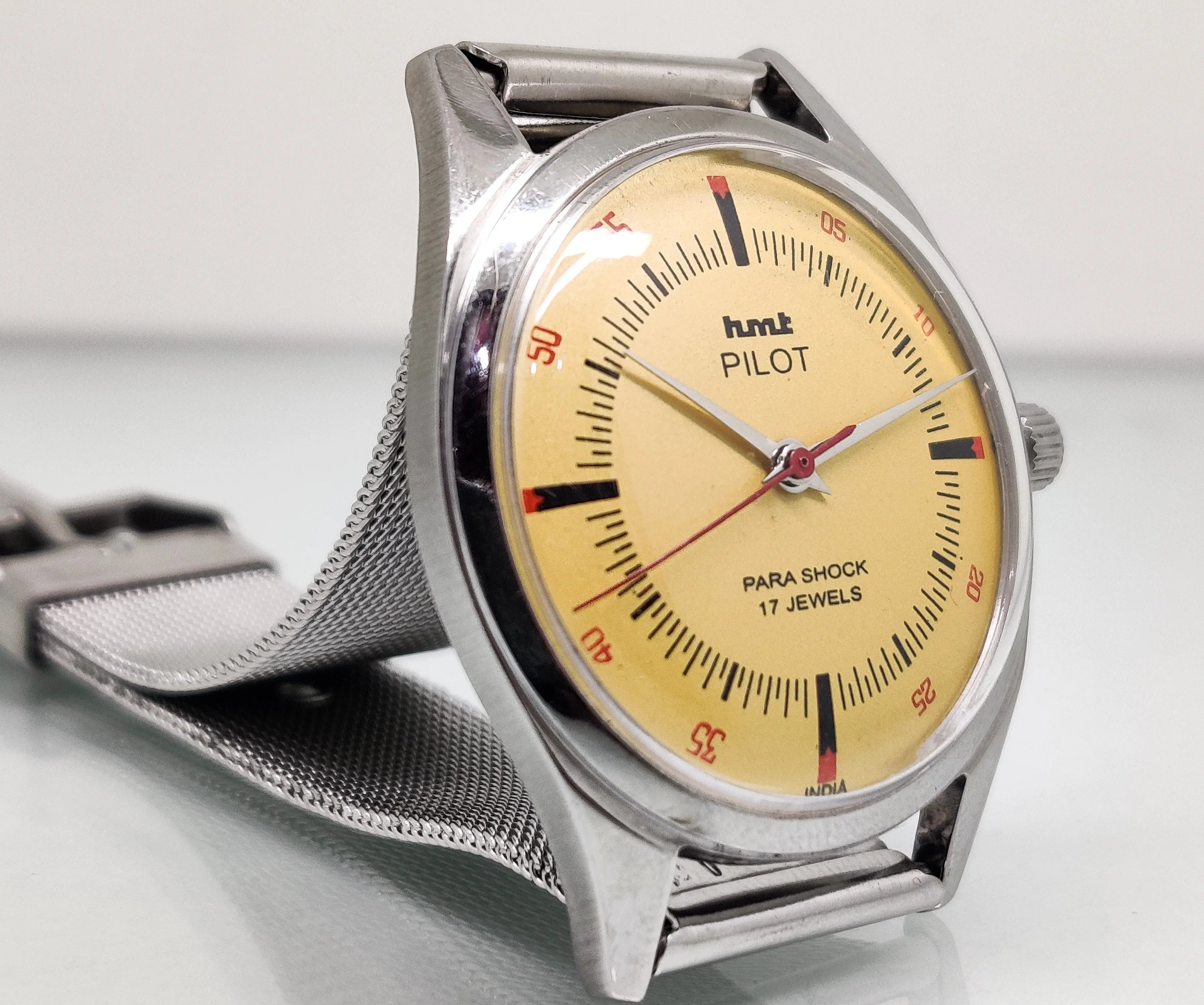 Hmt Pilot Mechanical Handwinding Movement stainless Steel Para Shock 17 Jewels Analog Dial Wrist Watch For Men National Watches
