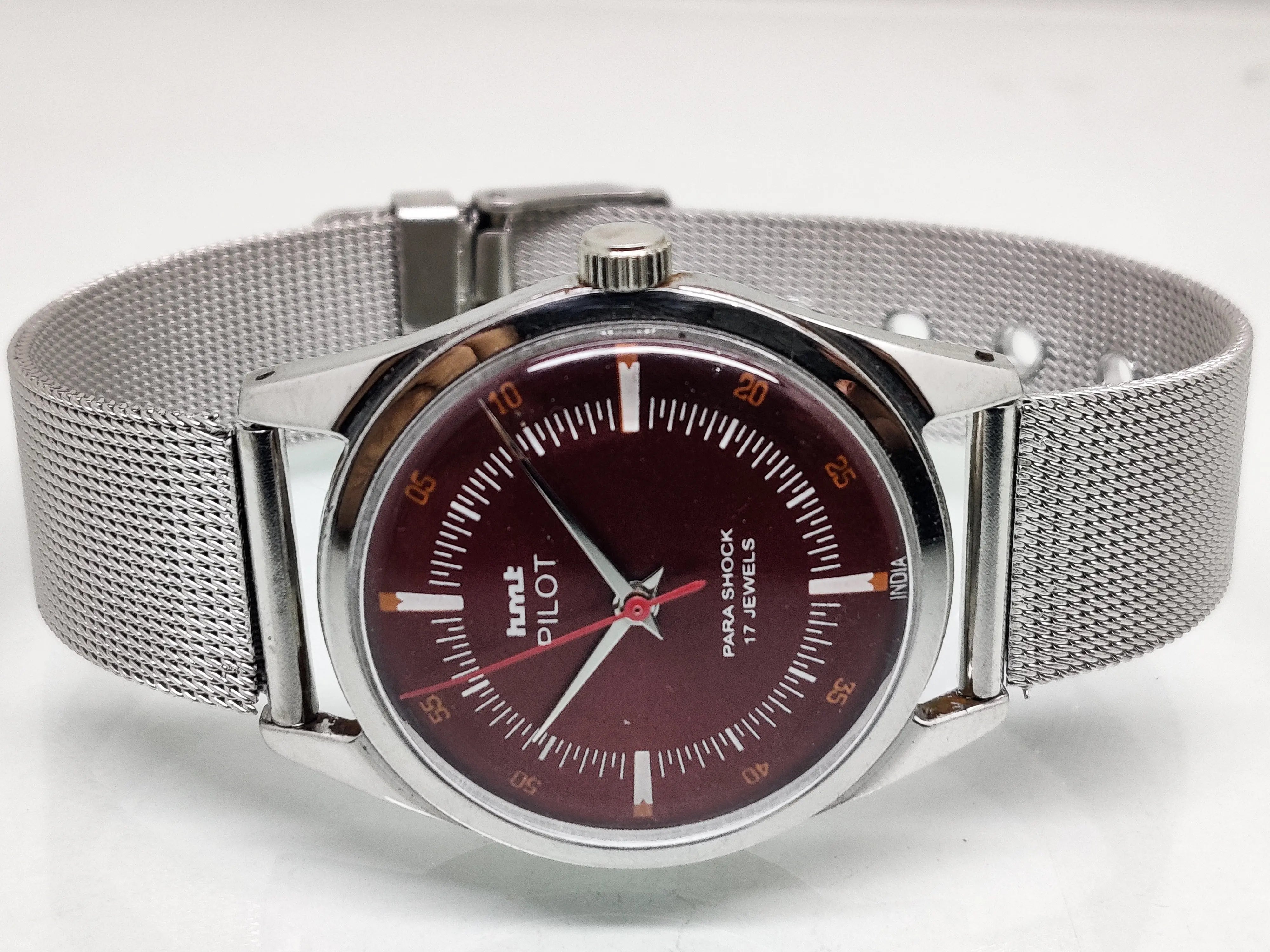 Hmt Pilot Mechanical Handwinding Movement stainless Steel Para Shock 17 Jewels Analog Dial Wrist Watch For Men National Watches