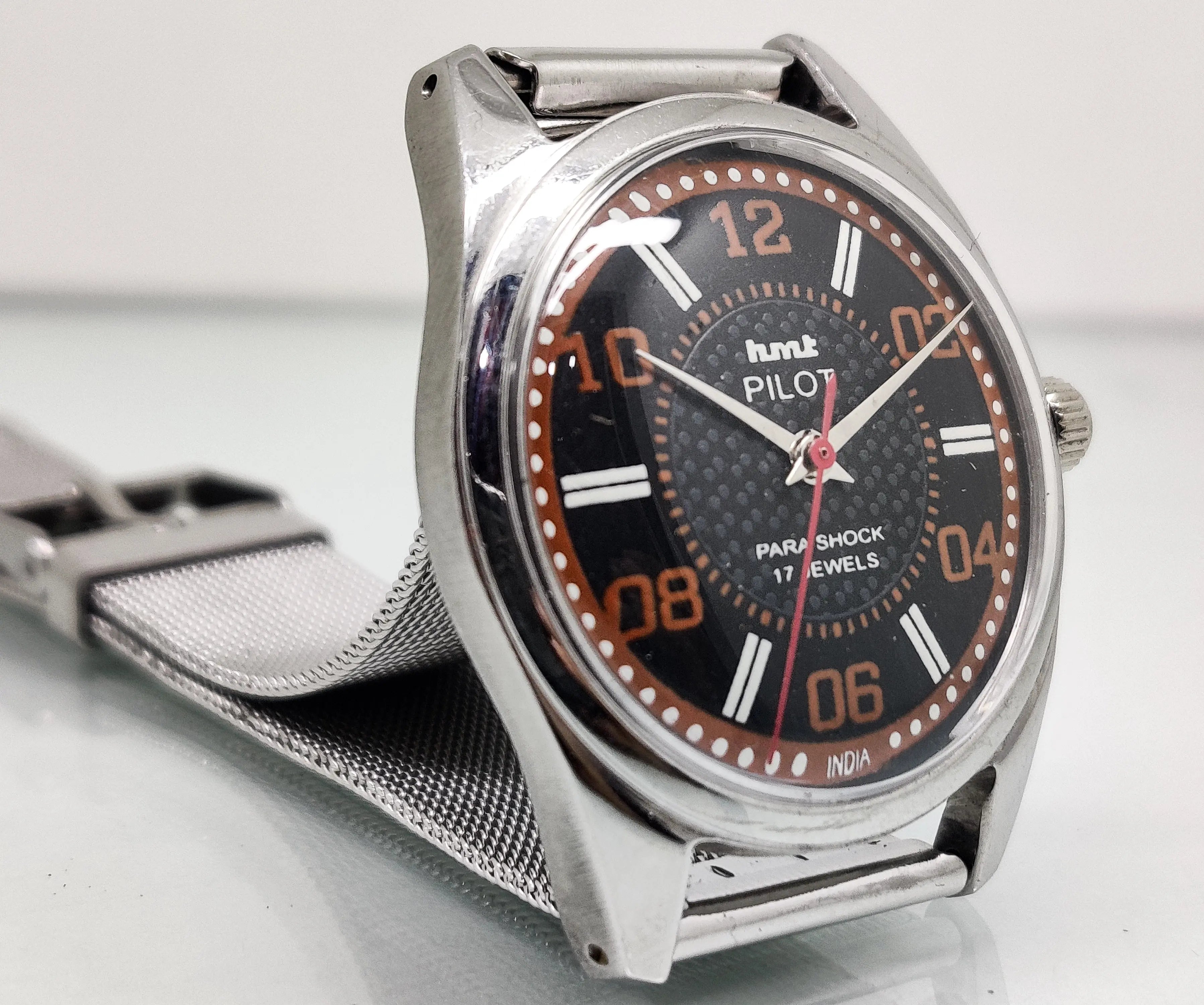 Hmt Pilot Mechanical Handwinding Movement stainless Steel Para Shock 17 Jewels Analog Dial Wrist Watch For Men National Watches