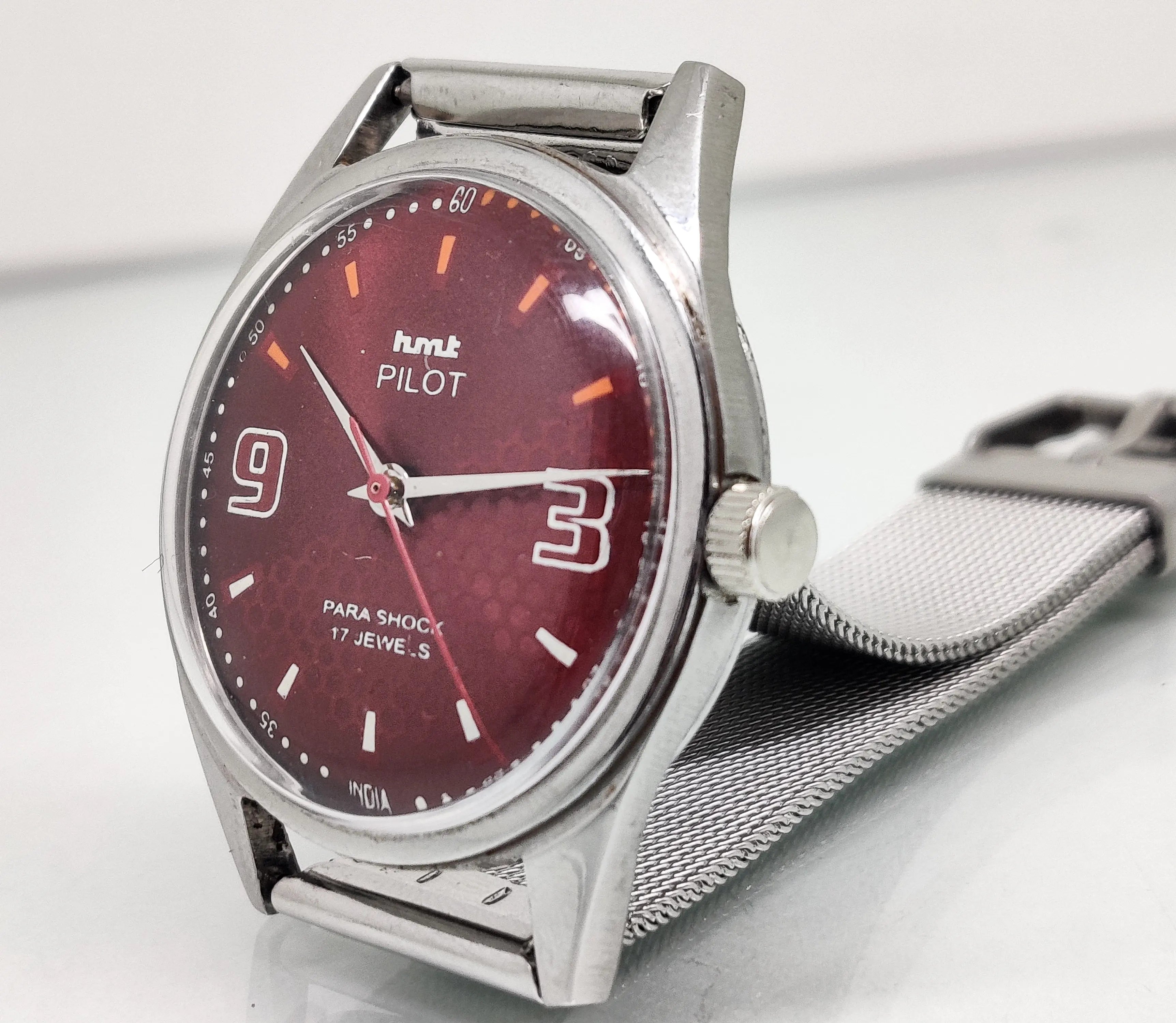 Hmt Pilot Mechanical Handwinding Movement stainless Steel Para Shock 17 Jewels Analog Dial Wrist Watch For Men National Watches