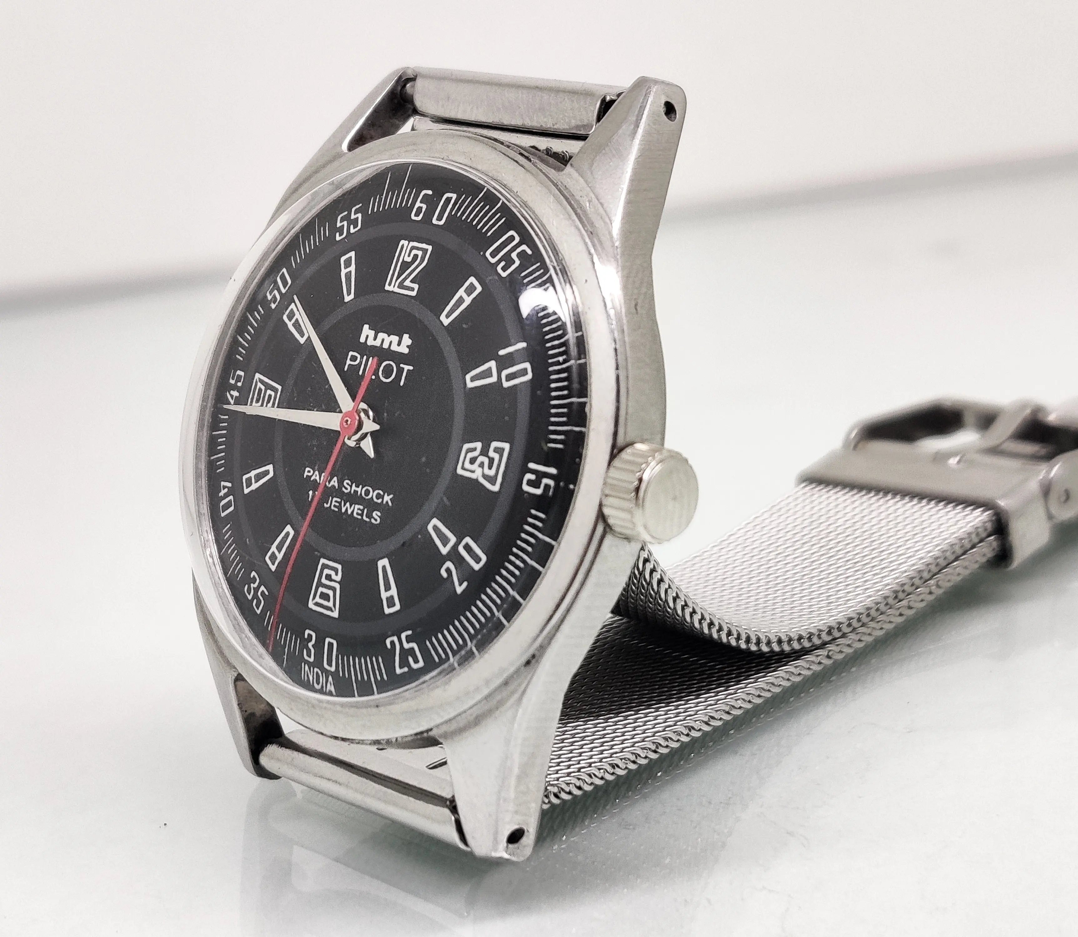 Hmt Pilot Mechanical Handwinding Movement stainless Steel Para Shock 17 Jewels Analog Dial Wrist Watch For Men National Watches