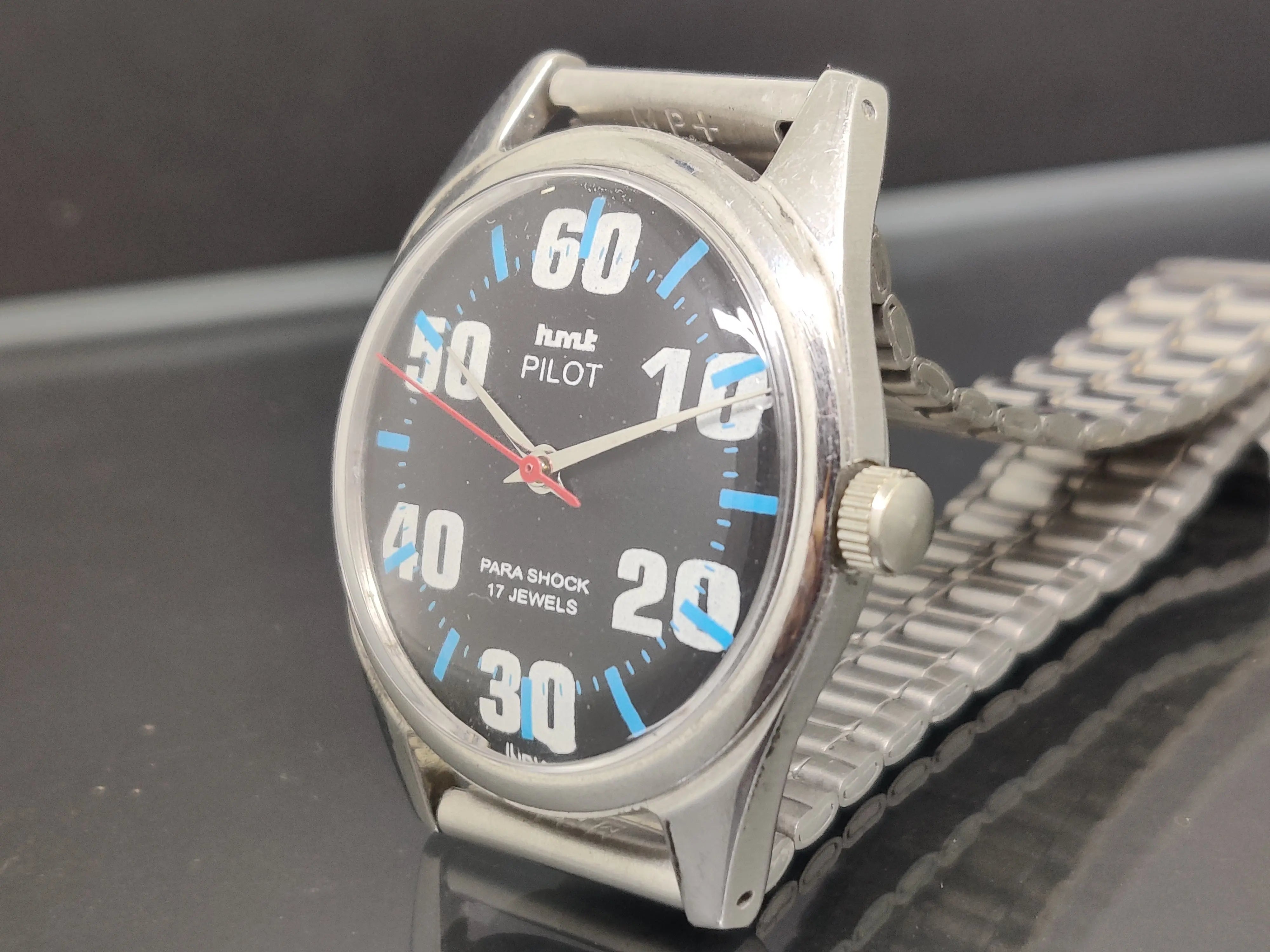 Hmt Pilot Mechanical Handwinding Movement stainless Steel Para Shock 17 Jewels Analog Dial Wrist Watch For Men National Watches