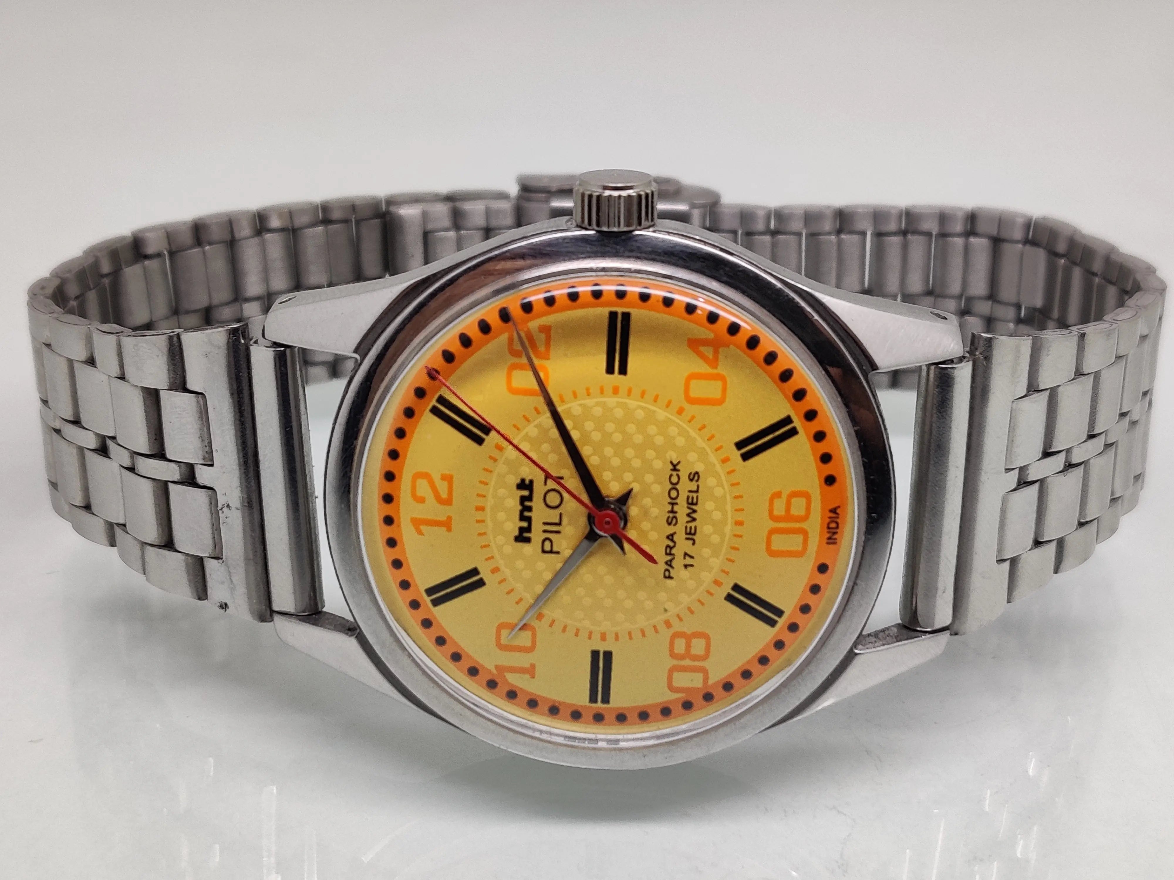 Hmt Pilot Mechanical Handwinding Movement stainless Steel Para Shock 17 Jewels Analog Dial Wrist Watch For Men National Watches