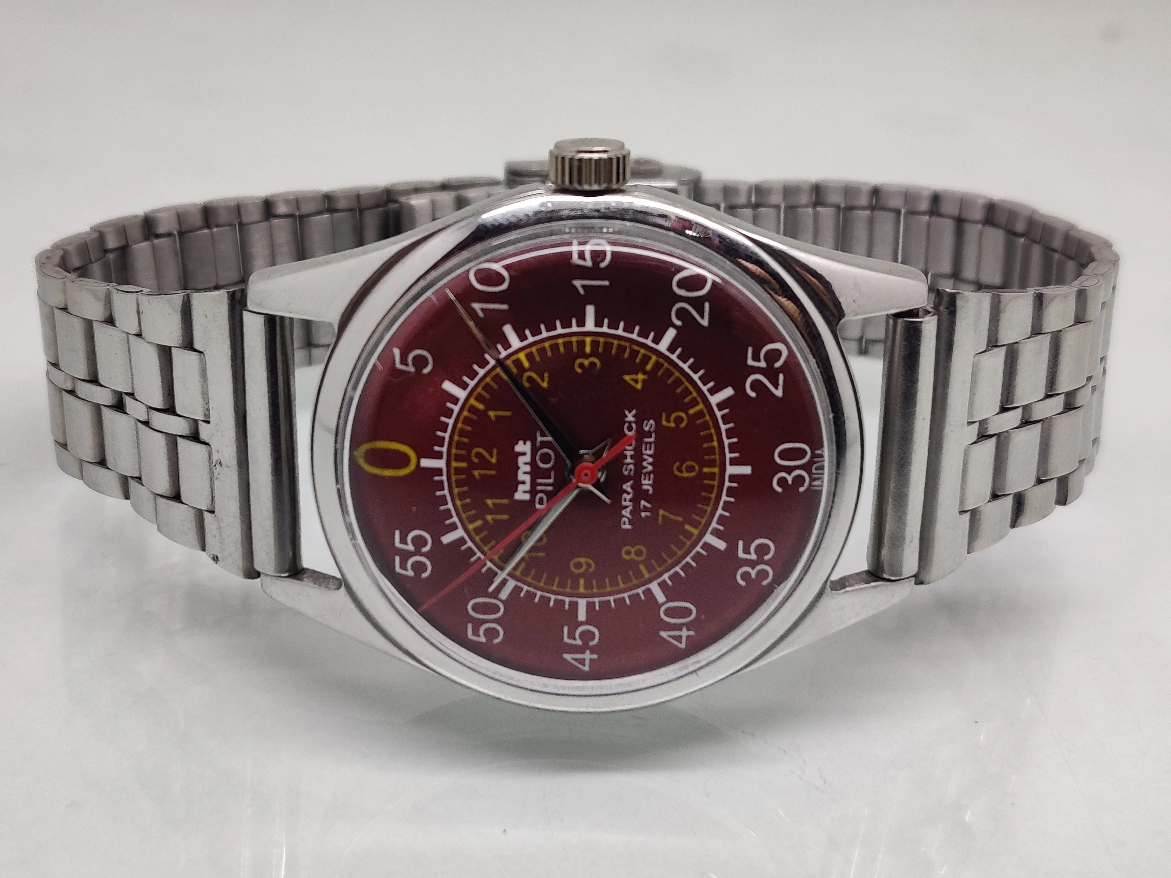 Hmt Pilot Mechanical Handwinding Movement stainless Steel Para Shock 17 Jewels Analog Dial Wrist Watch For Men National Watches