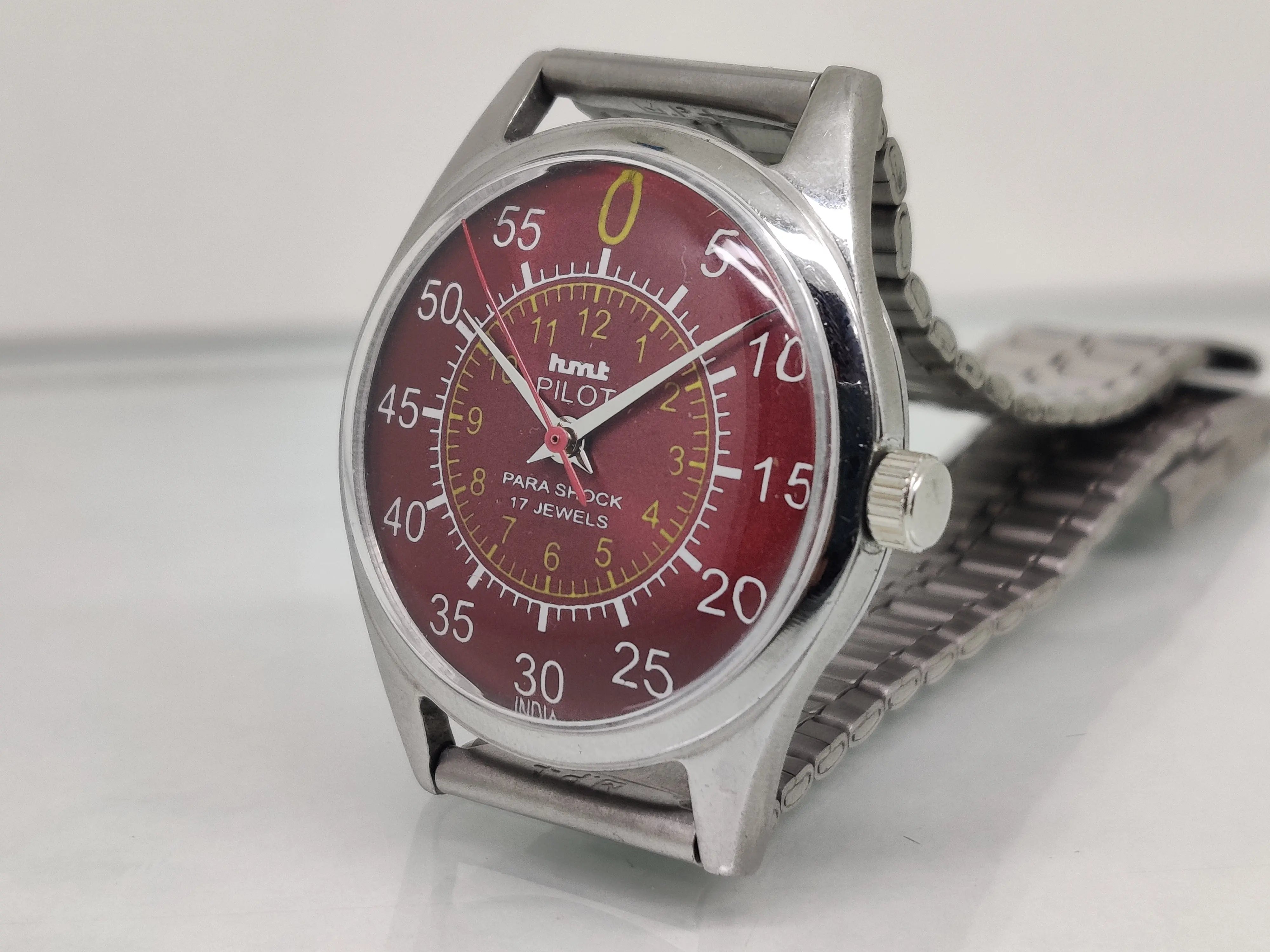 Hmt Pilot Mechanical Handwinding Movement stainless Steel Para Shock 17 Jewels Analog Dial Wrist Watch For Men National Watches