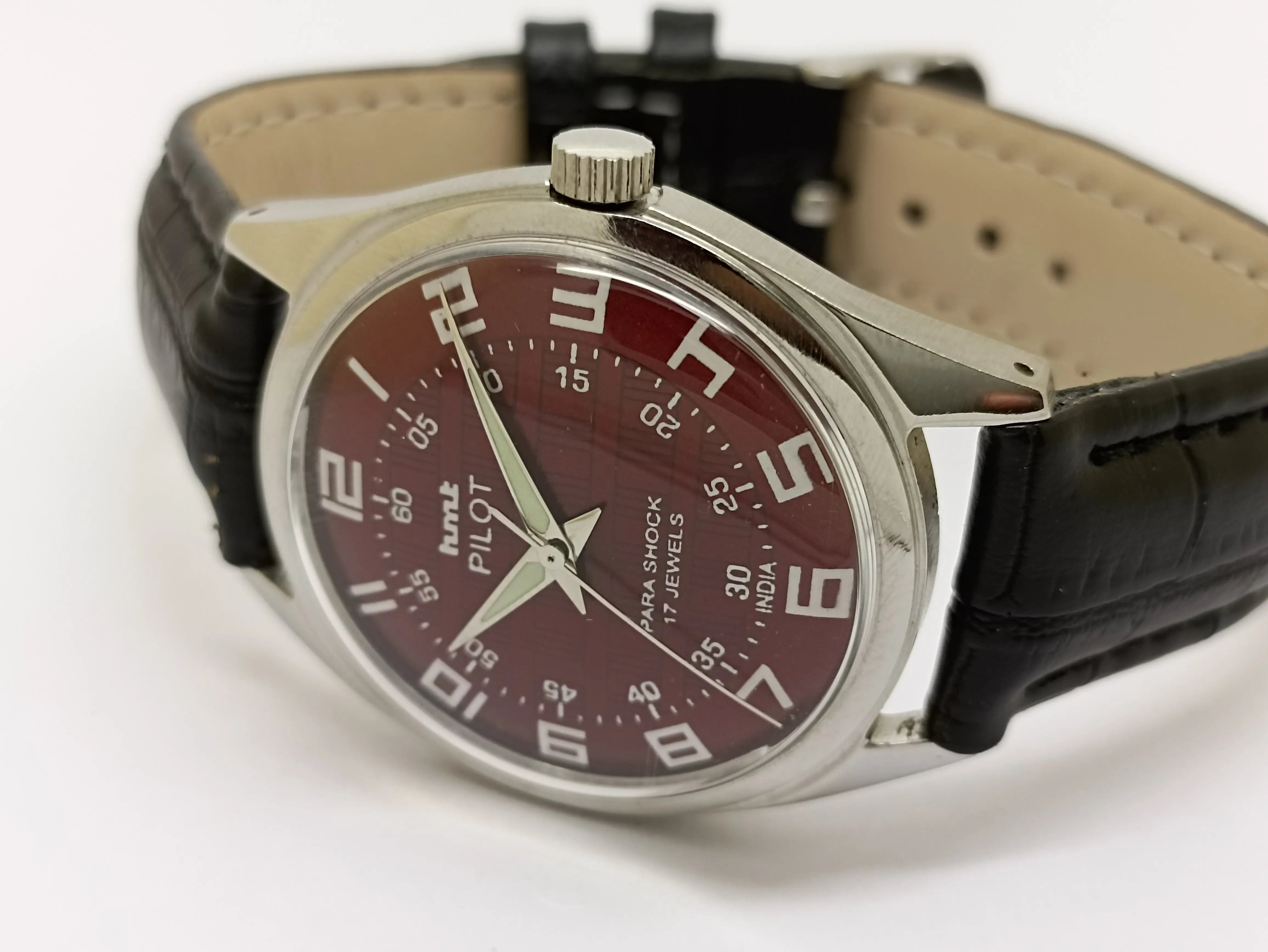 Hmt Pilot Mechanical Handwinding Movement stainless Steel Para Shock 17 Jewels Analog Dial Wrist Watch For Men National Watches