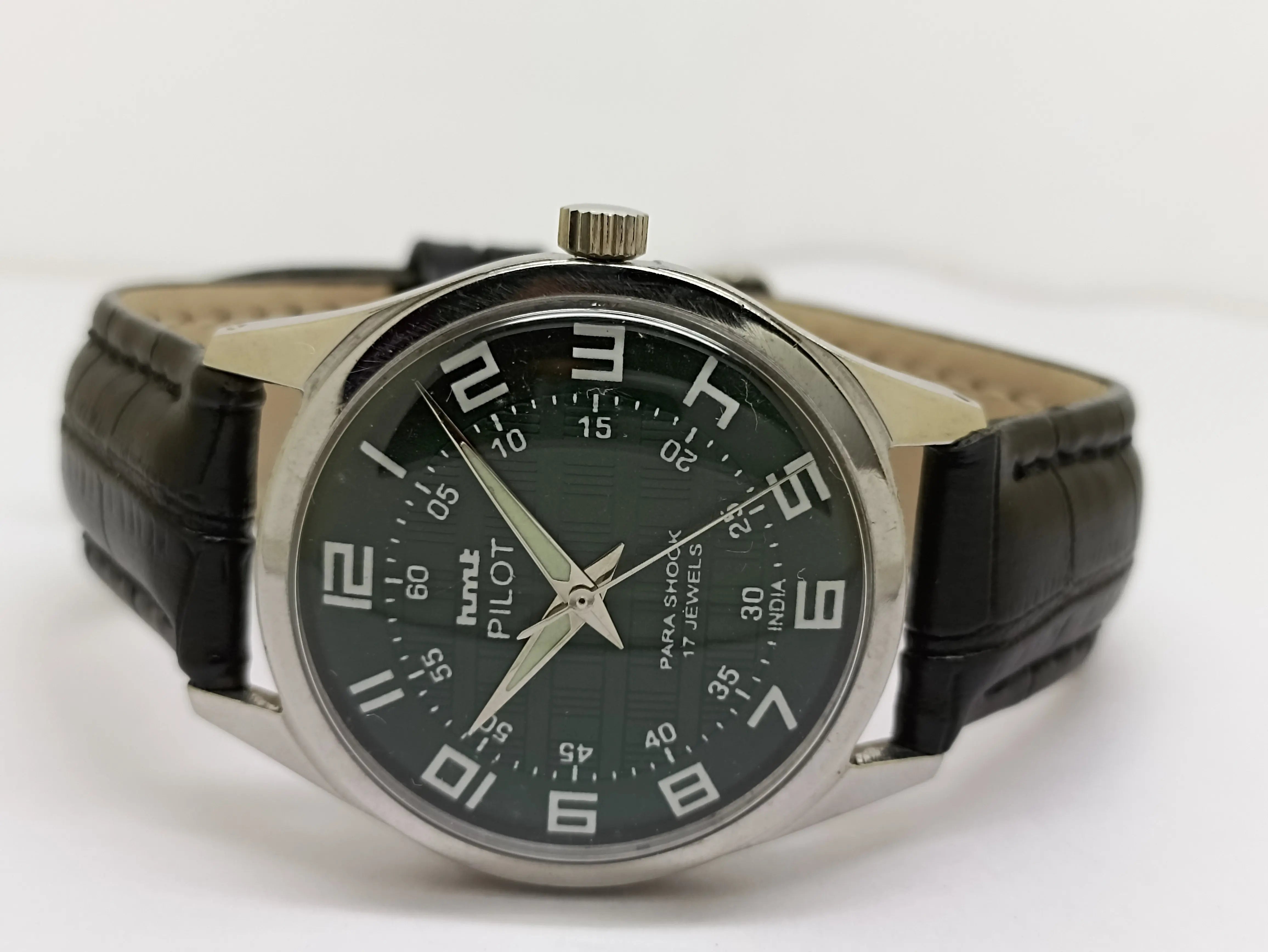 Hmt Pilot Mechanical Handwinding Movement stainless Steel Para Shock 17 Jewels Analog Dial Wrist Watch For Men National Watches