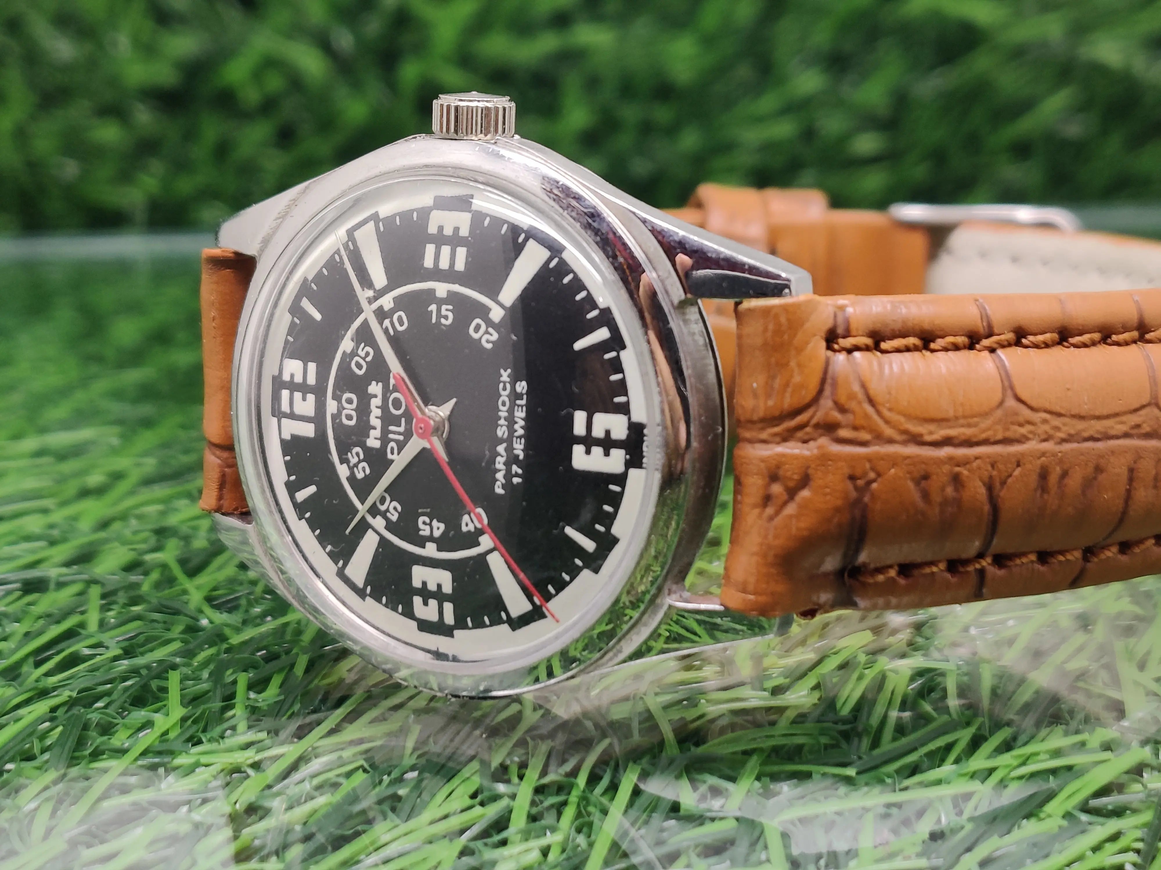 Hmt Pilot Mechanical Handwinding Movement leather Jewels Analog Dial Wrist Watch For Me National Watches