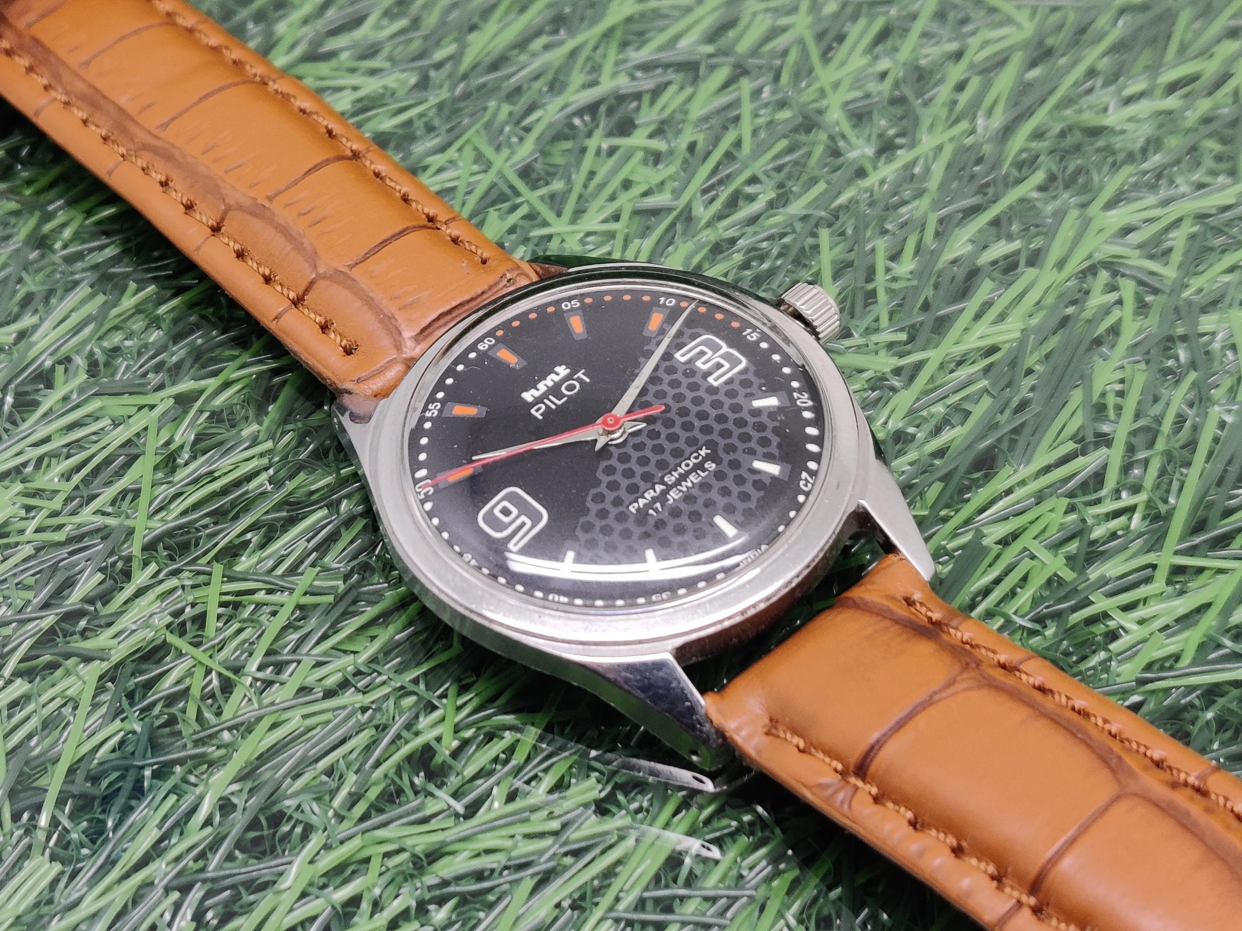 Hmt Pilot Mechanical Handwinding Movement leather Jewels Analog Dial Wrist Watch For Me National Watches