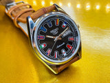 Seiko 5 Black Dial Automatic country flags dial mechanical refurbished Vintage Watch - National Watches