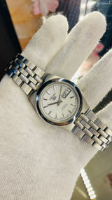 Seiko 5 Automatic White Dial Transparent Back – Refurbished Japan Original