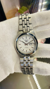 Seiko 5 Automatic White Dial Transparent Back – Refurbished Japan Original National Watches