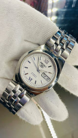 Seiko 5 Automatic White Dial Transparent Back – Japan 17 Jewels Vintage Model National Watches