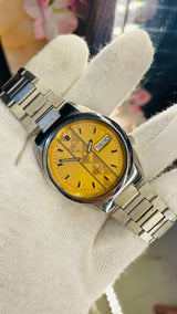 Seiko 5 Automatic Yellow Dial Transparent Caseback – Original Japan Movement National Watches