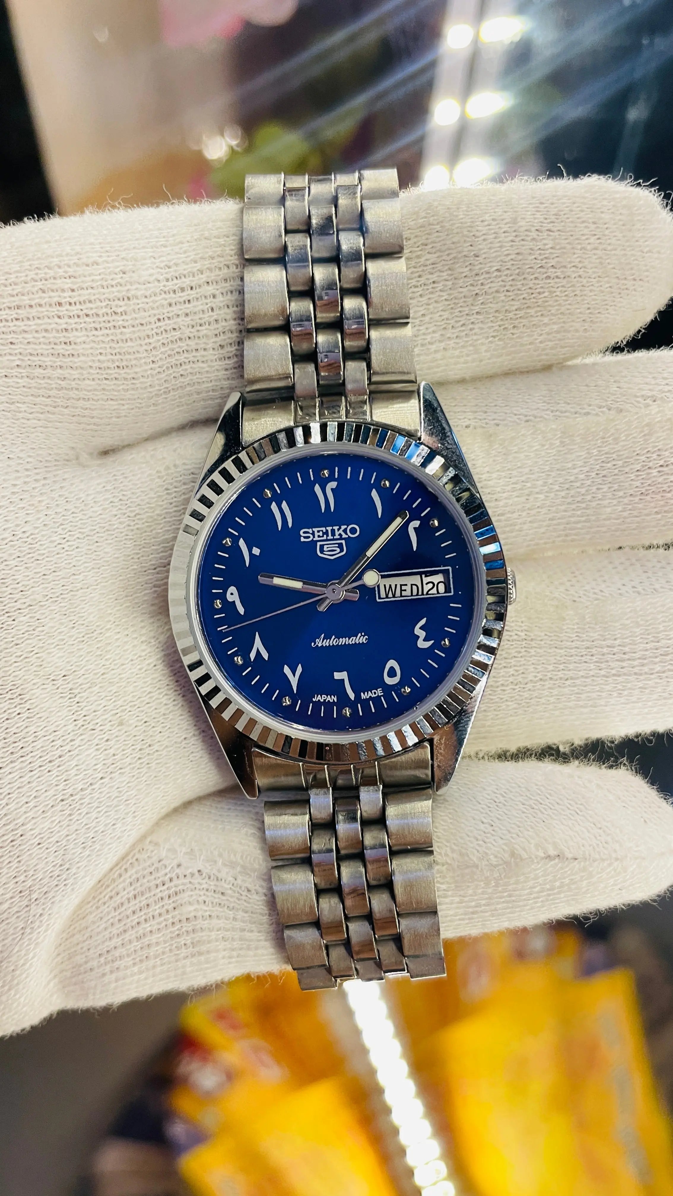 Seiko 5 Japan Automatic 17 Jewels – Blue Arabic Dial Men’s Vintage Watch National Watches