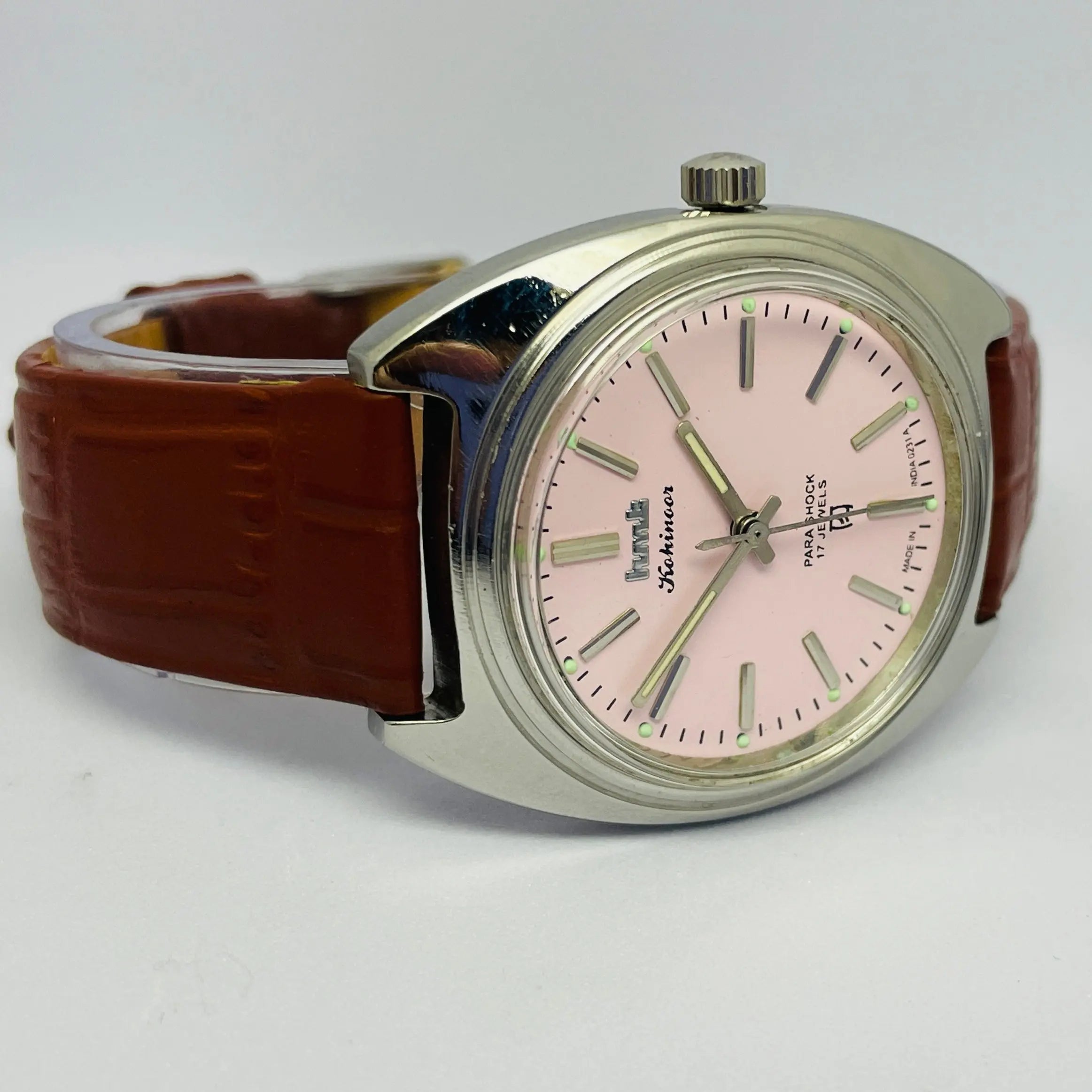 HMT Kohinoor 17 Jewels Mechanical – Pink Sunburst Vintage Watch National Watches