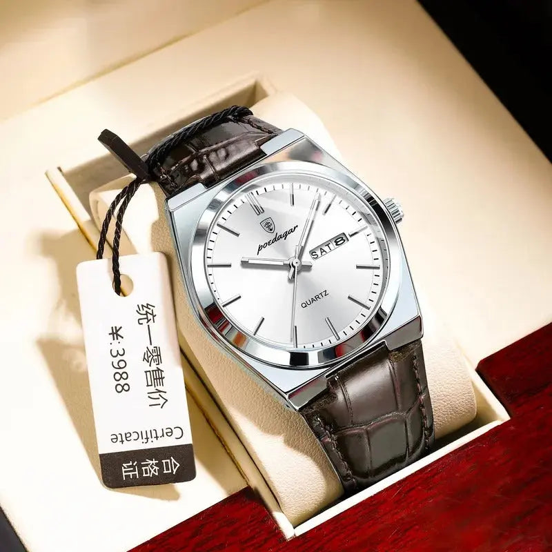 Poedagar Swiss Brand New Ultra-thin Men's Watch Waterproof Luminous Quartz Watch Men’s Classic Silver Stainless Steel Day-Date Quartz Dress Watch National Watches
