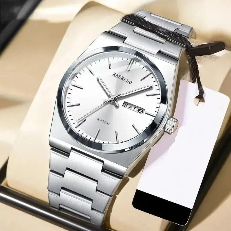 KASRLUO Swiss Brand New Ultra-thin Men's Watch Waterproof Luminous Quartz Watch Men’s Classic Silver Stainless Steel Day-Date Quartz Dress Watch National Watches