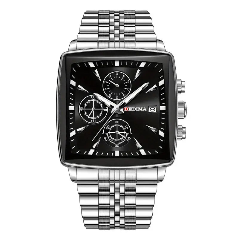 DEDIMA Swiss Brand New Chronograph Men's Square Watch With Three Eyes Six Hands Stainless Steel Band Sports Quartz Butterfly Double Buckle Hot Sale National Watches