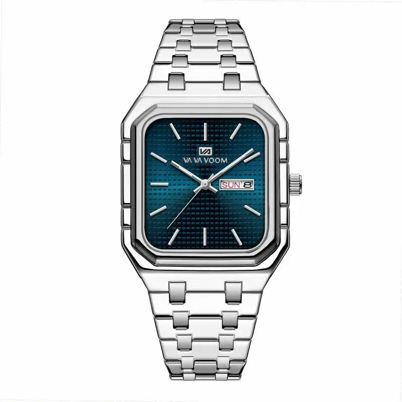 VA VA VOOM Swiss Brand New Square Gradient Men's Watch Waterproof Luminous Quartz Watch Men’s Classic Silver Stainless Steel Day-Date Quartz Dress Watch National Watches